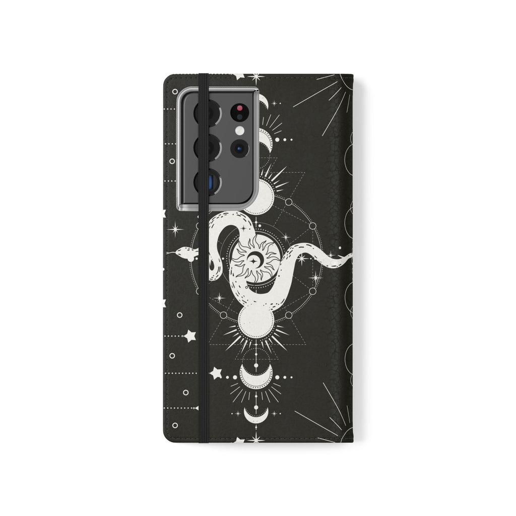 Gothic Style Celestial Snake Moon Phases Wallet Flip PhoneCase - Celestial Style Phone Case for iPhone and Samsung - Moon Phases Wallet Case