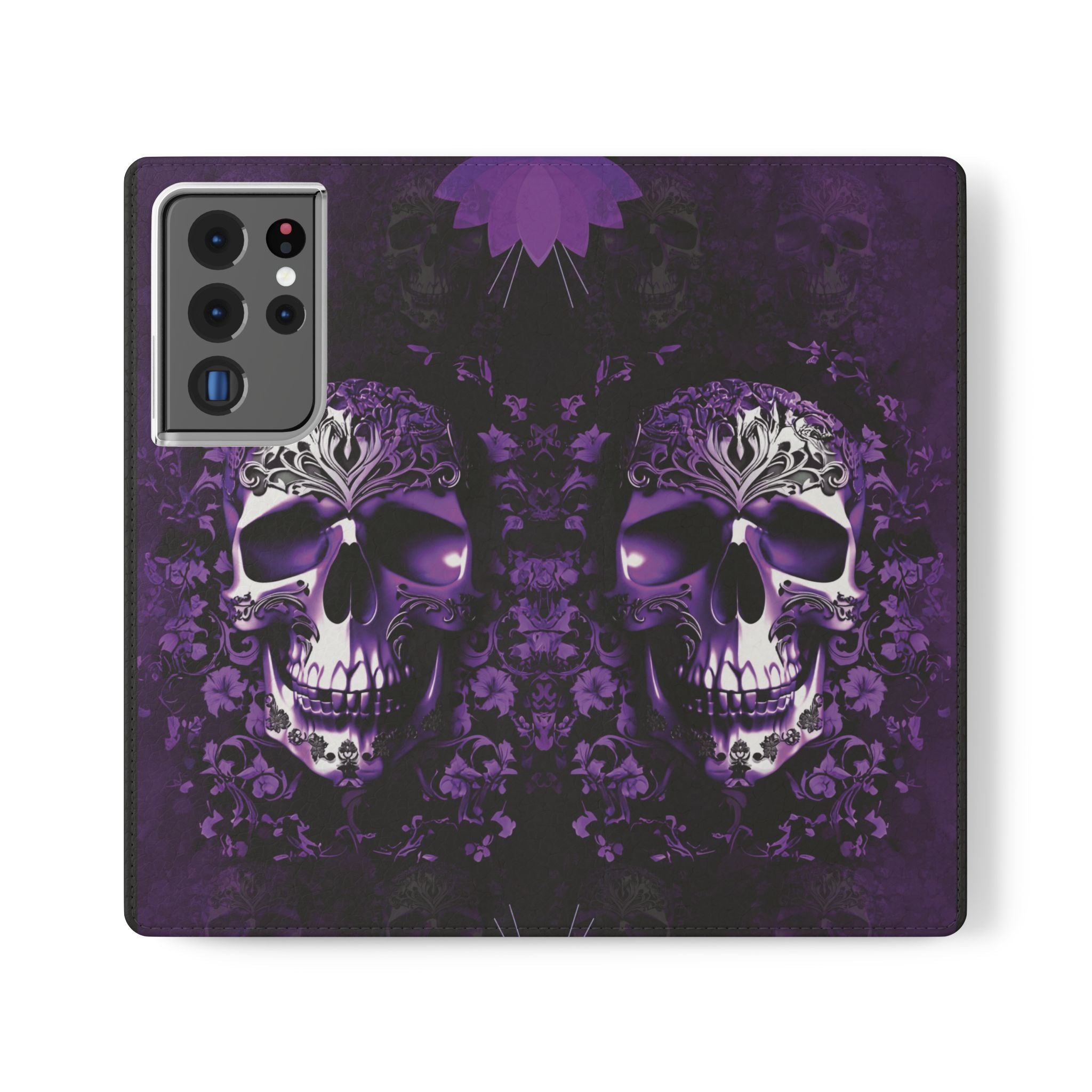Purple Pastel Goth Skull Flip Wallet Phone Case - Skull Wallet Case for Samsung iPhone - Gothic Style Skull Wallet Phone Cases