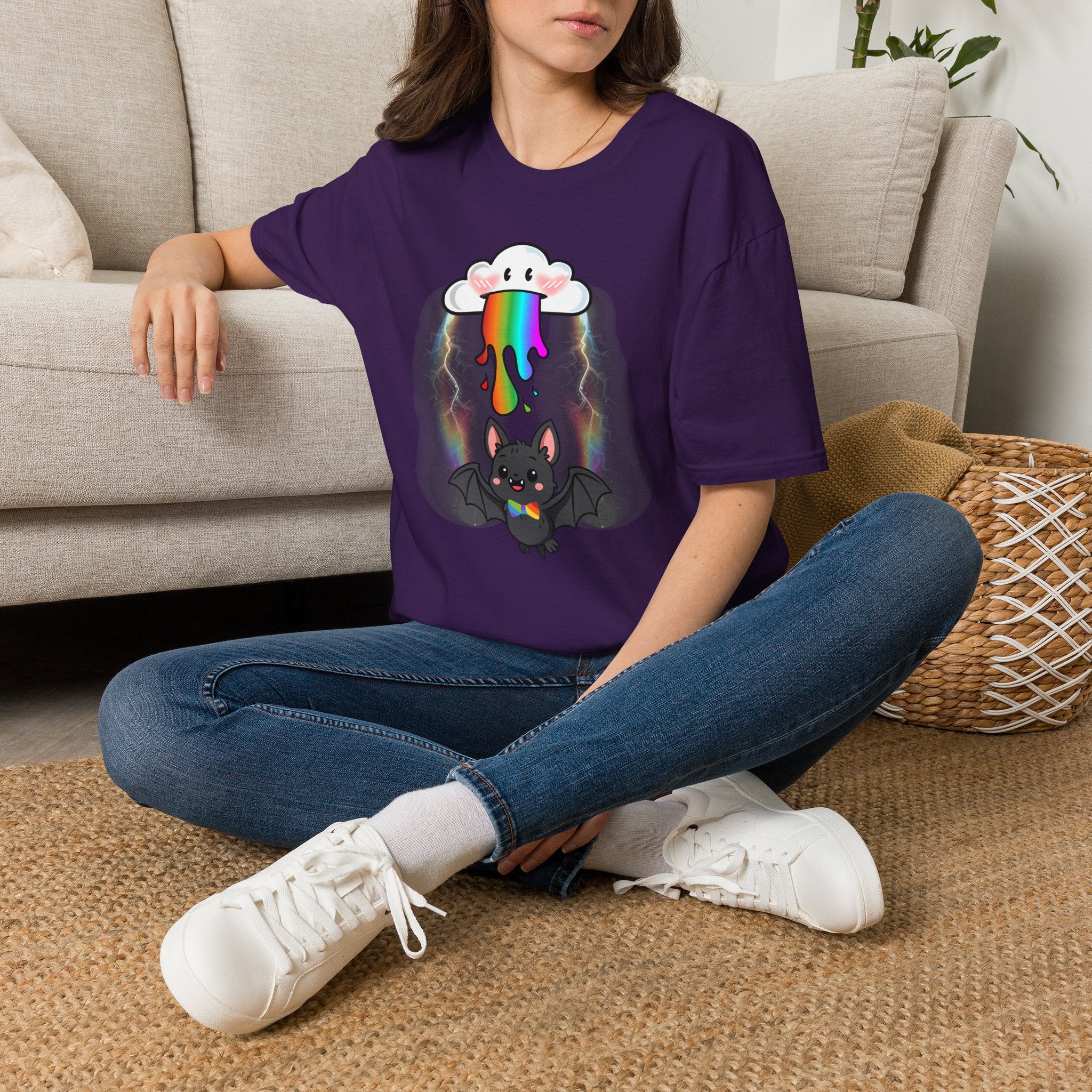Rainbow Vomit Cloud Bat T-Shirt — Kawaii Goth Pride Unisex Tee
