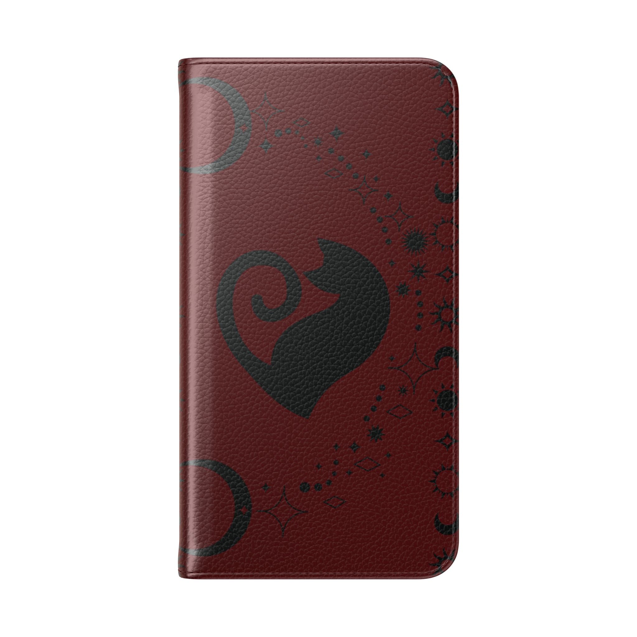 Dark Academia Celestial Black Cat Flip Wallet Case for iPhone and Samsung Galaxy Phones