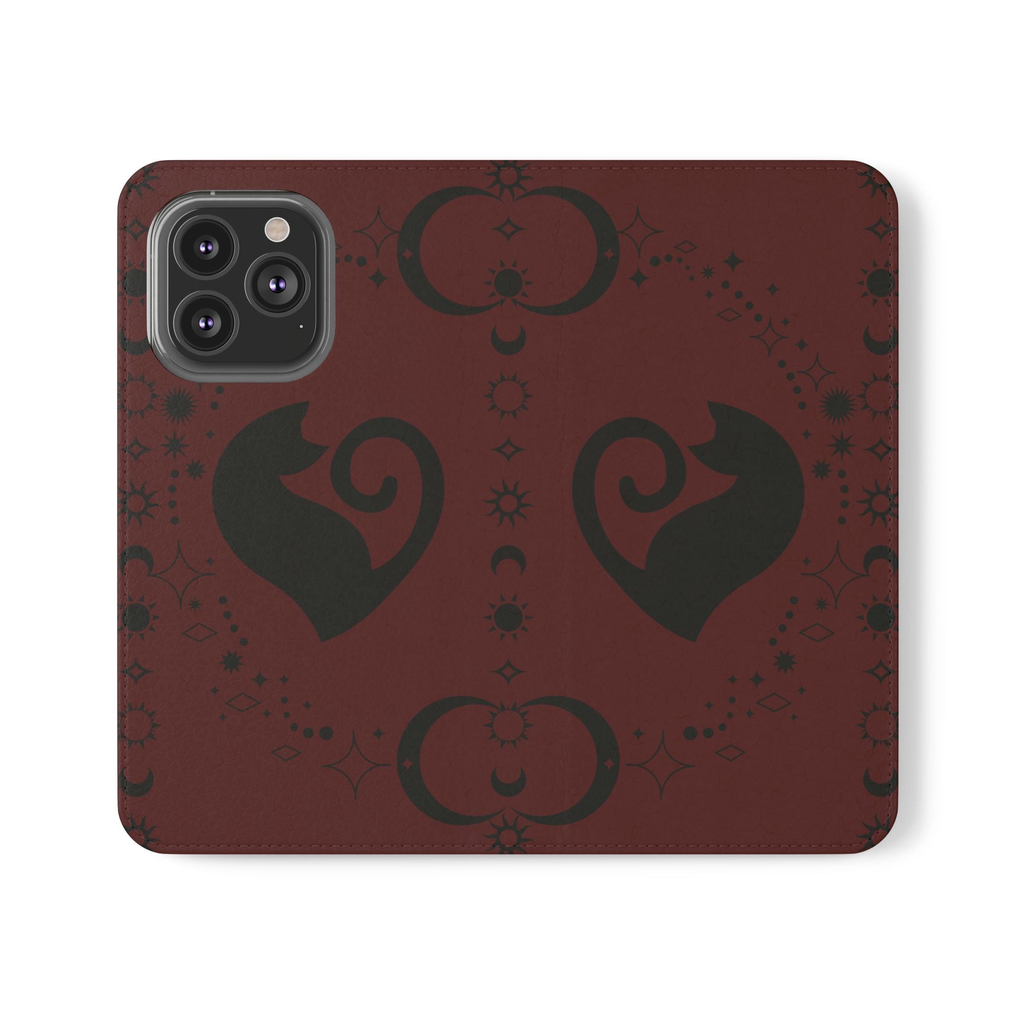 Dark Academia Celestial Black Cat Flip Wallet Case for iPhone and Samsung Galaxy Phones