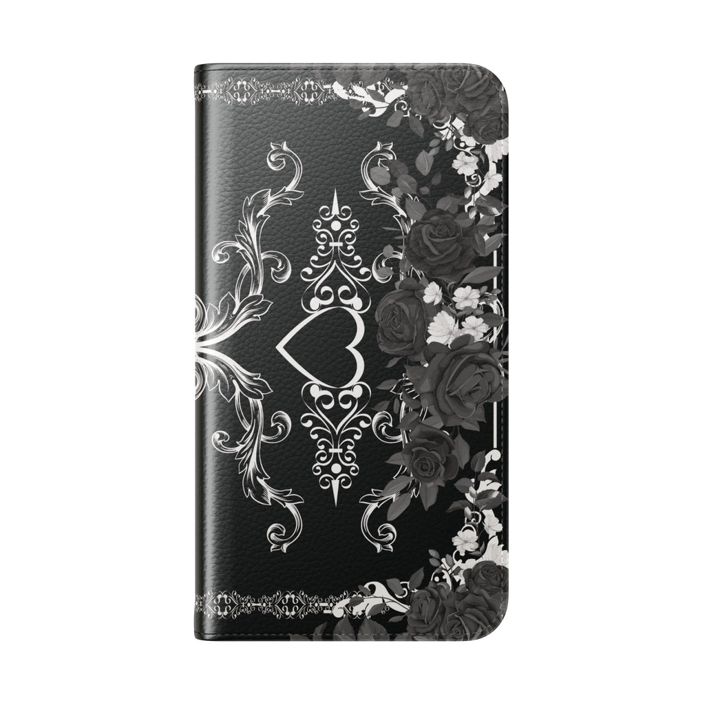 Romantic Goth Wallet Flip Case - Goth Botanical Phone Case
