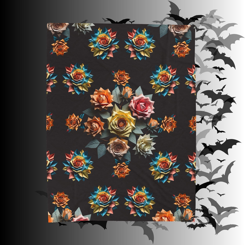 Gothic Origami Rose Throw Blanket — Dark Floral Home Decor