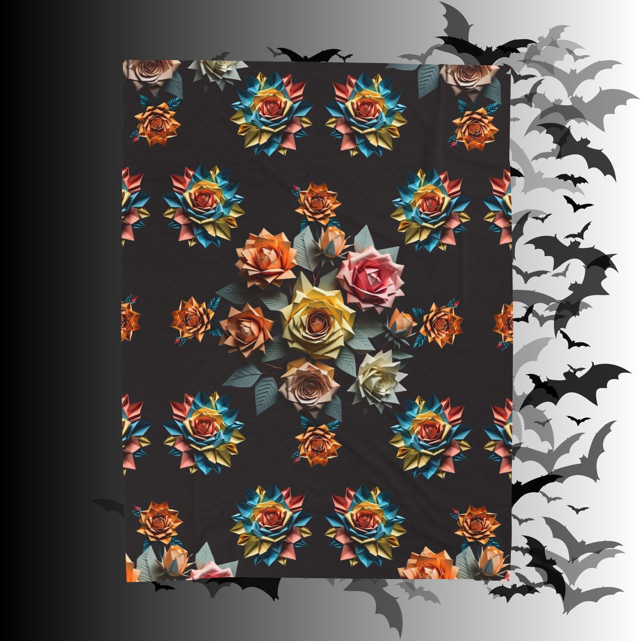 Gothic Origami Rose Throw Blanket — Dark Floral Home Decor