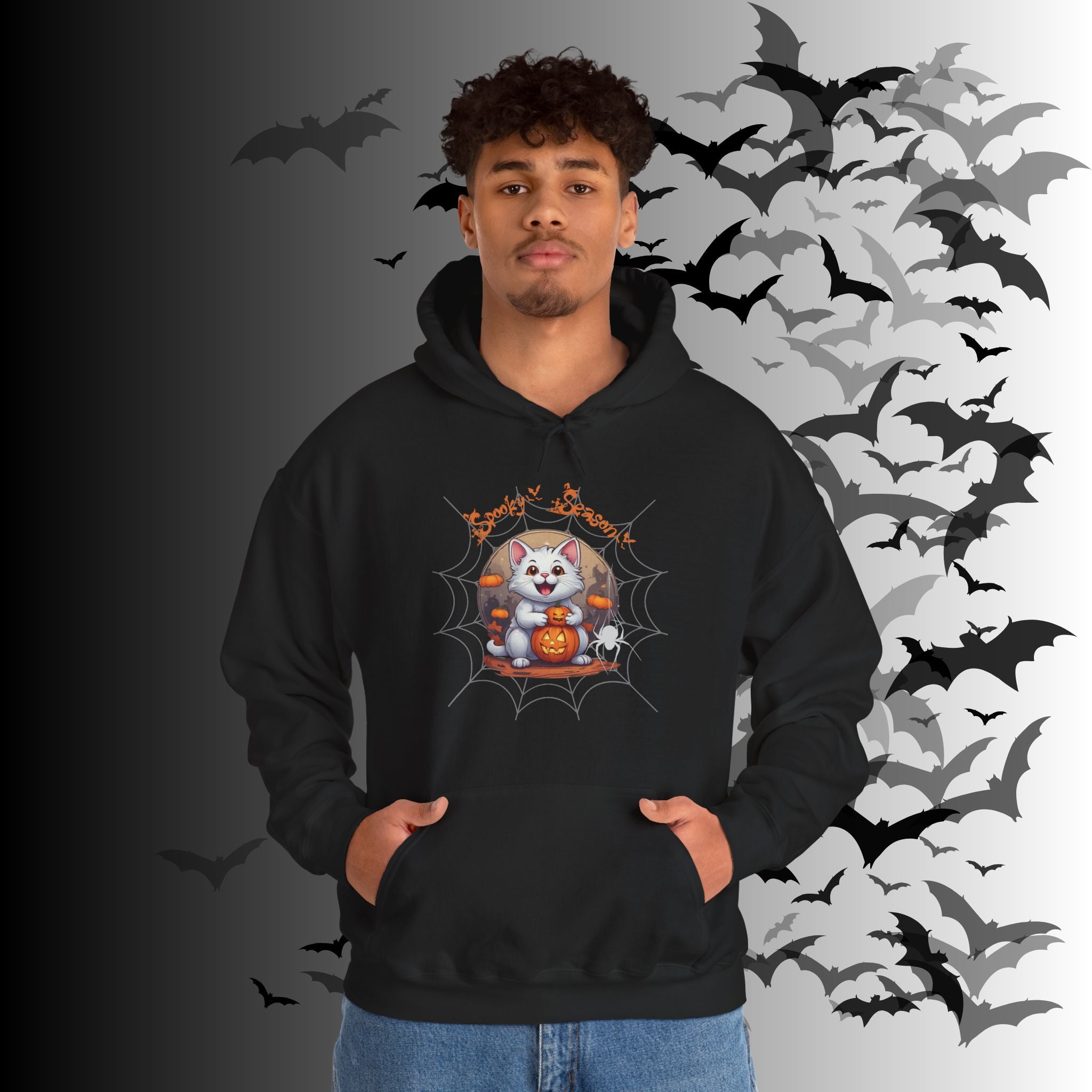 Spooky Season Cat Hoodie — Kawaii Halloween Pumpkin Pullover