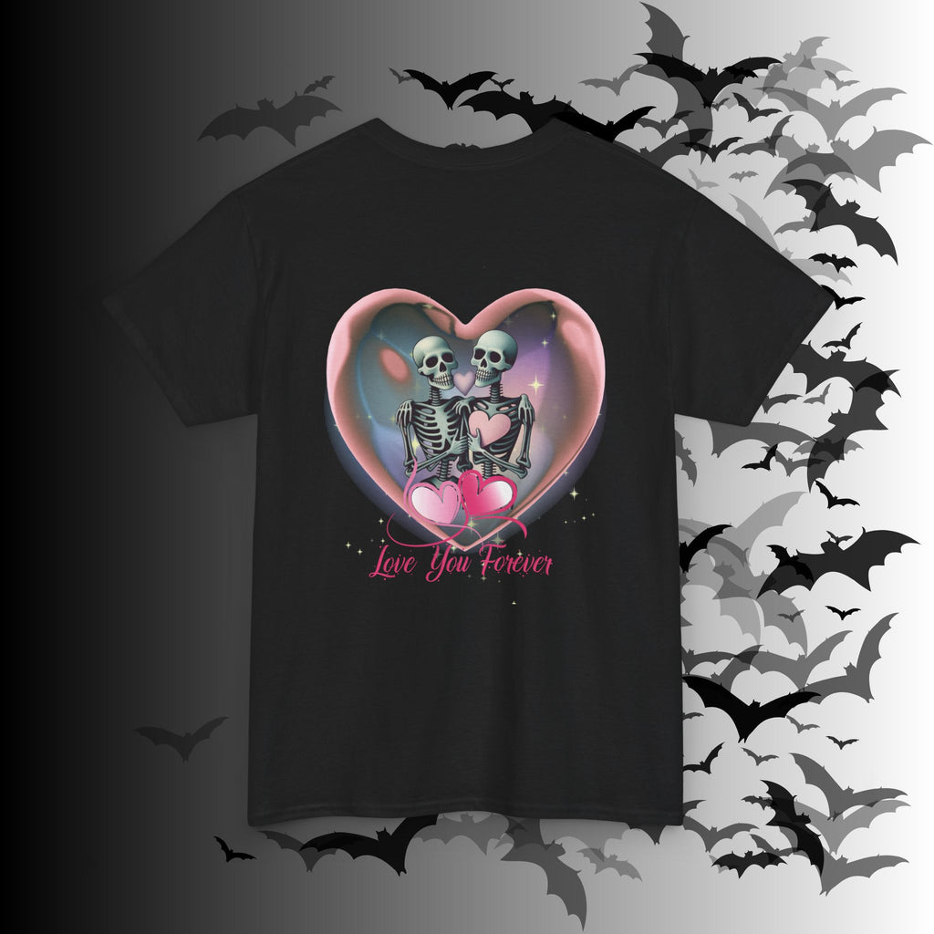 "Love You Forever" Gothic Skeleton Couples T-Shirt — Goth Valentine's Day Matching Tee