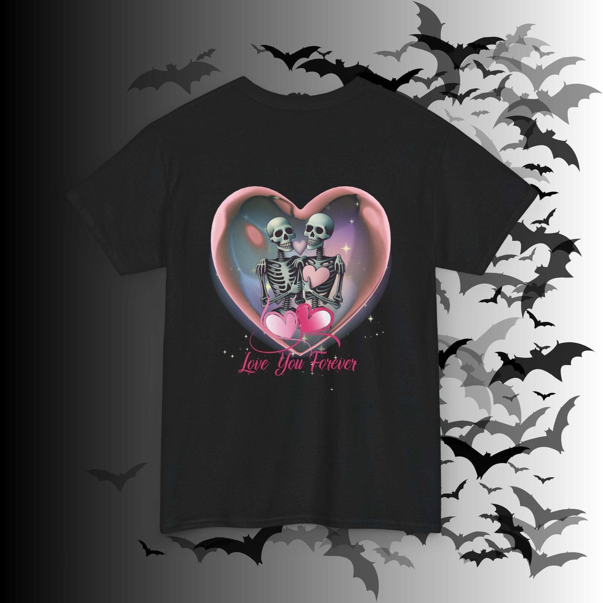 "Love You Forever" Gothic Skeleton Couples T-Shirt — Goth Valentine's Day Matching Tee