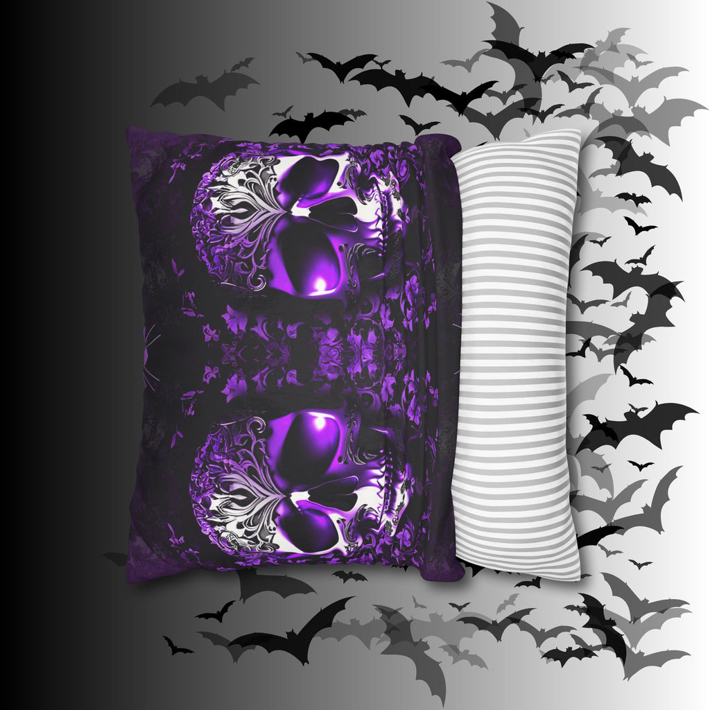 Purple Gothic Skull Throw Pillow — Damask Dark Home Decor