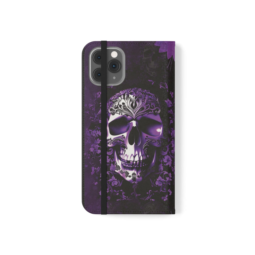 Purple Pastel Goth Skull Flip Wallet Phone Case - Skull Wallet Case for Samsung iPhone - Gothic Style Skull Wallet Phone Cases