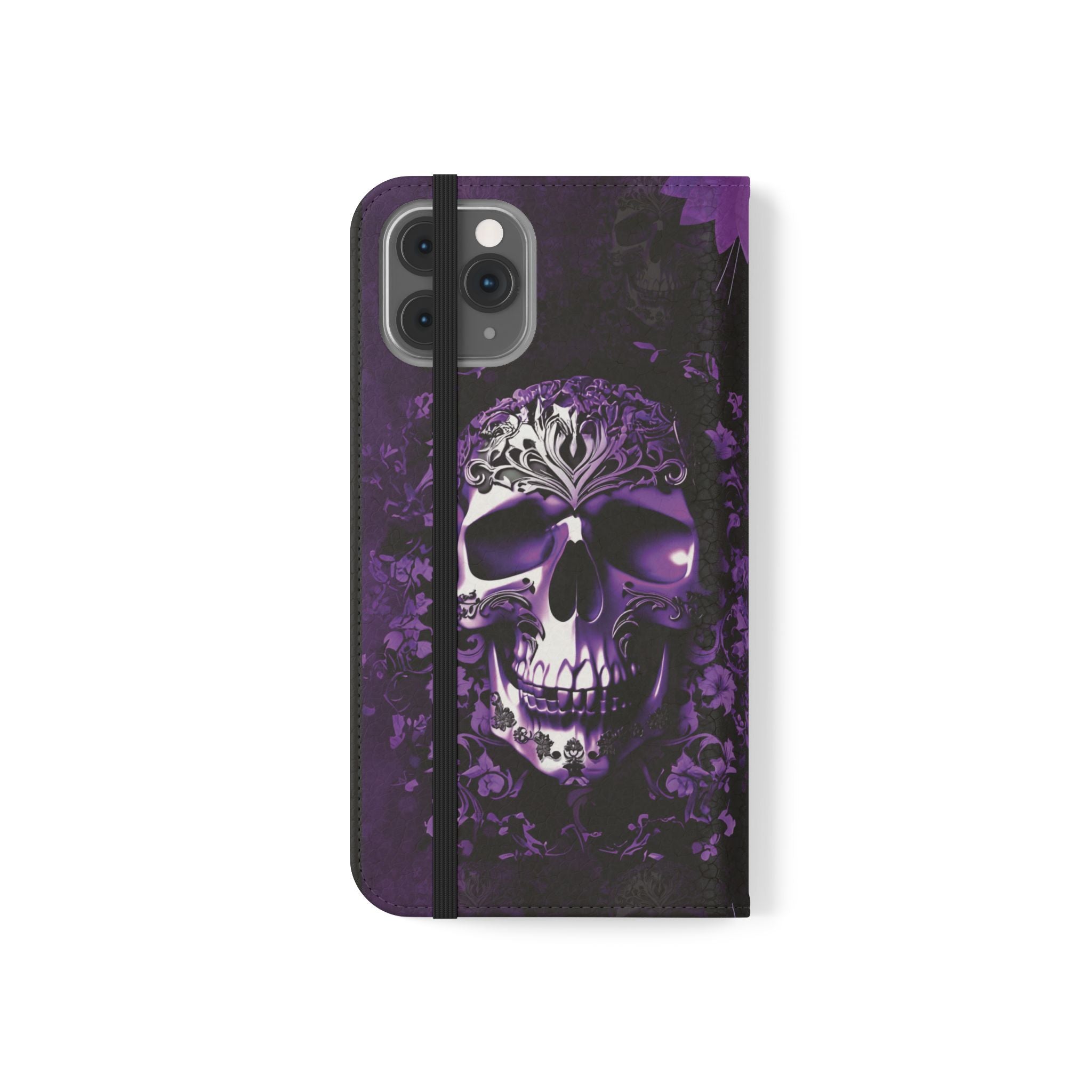 Purple Pastel Goth Skull Flip Wallet Phone Case - Skull Wallet Case for Samsung iPhone - Gothic Style Skull Wallet Phone Cases