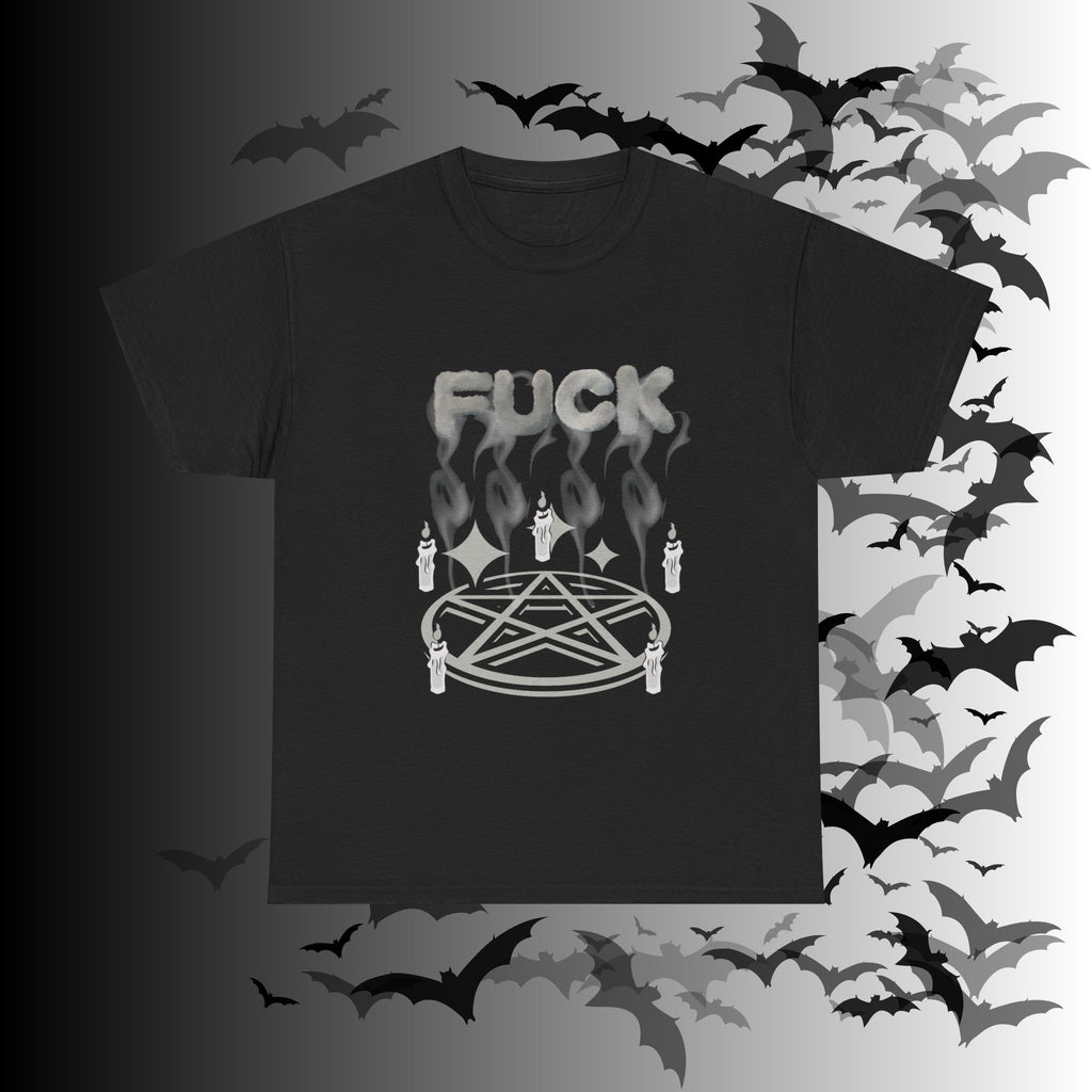 "FUCK" Pentagram Candle Ritual T-Shirt — Goth Humor Occult Tee