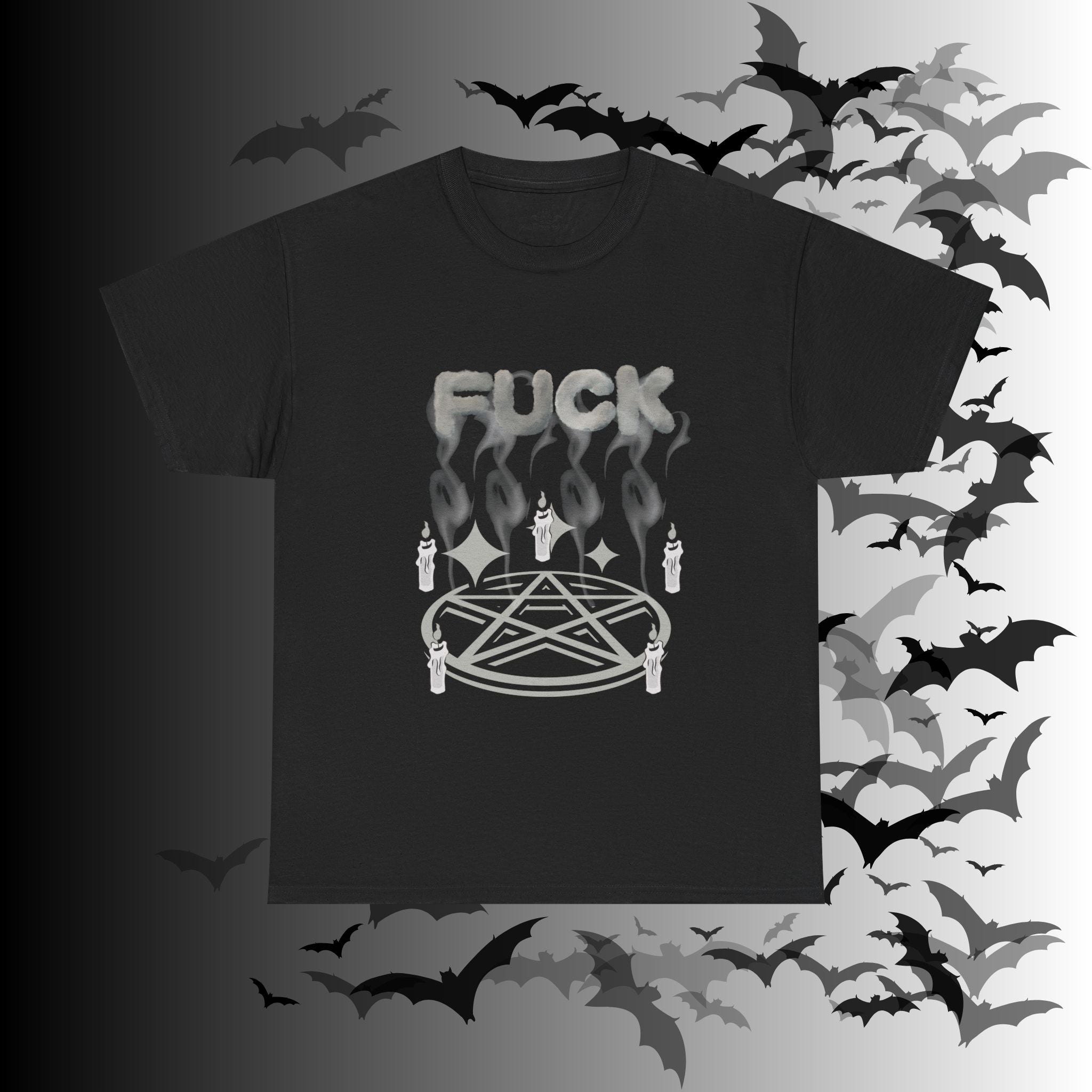 "FUCK" Pentagram Candle Ritual T-Shirt — Goth Humor Occult Tee