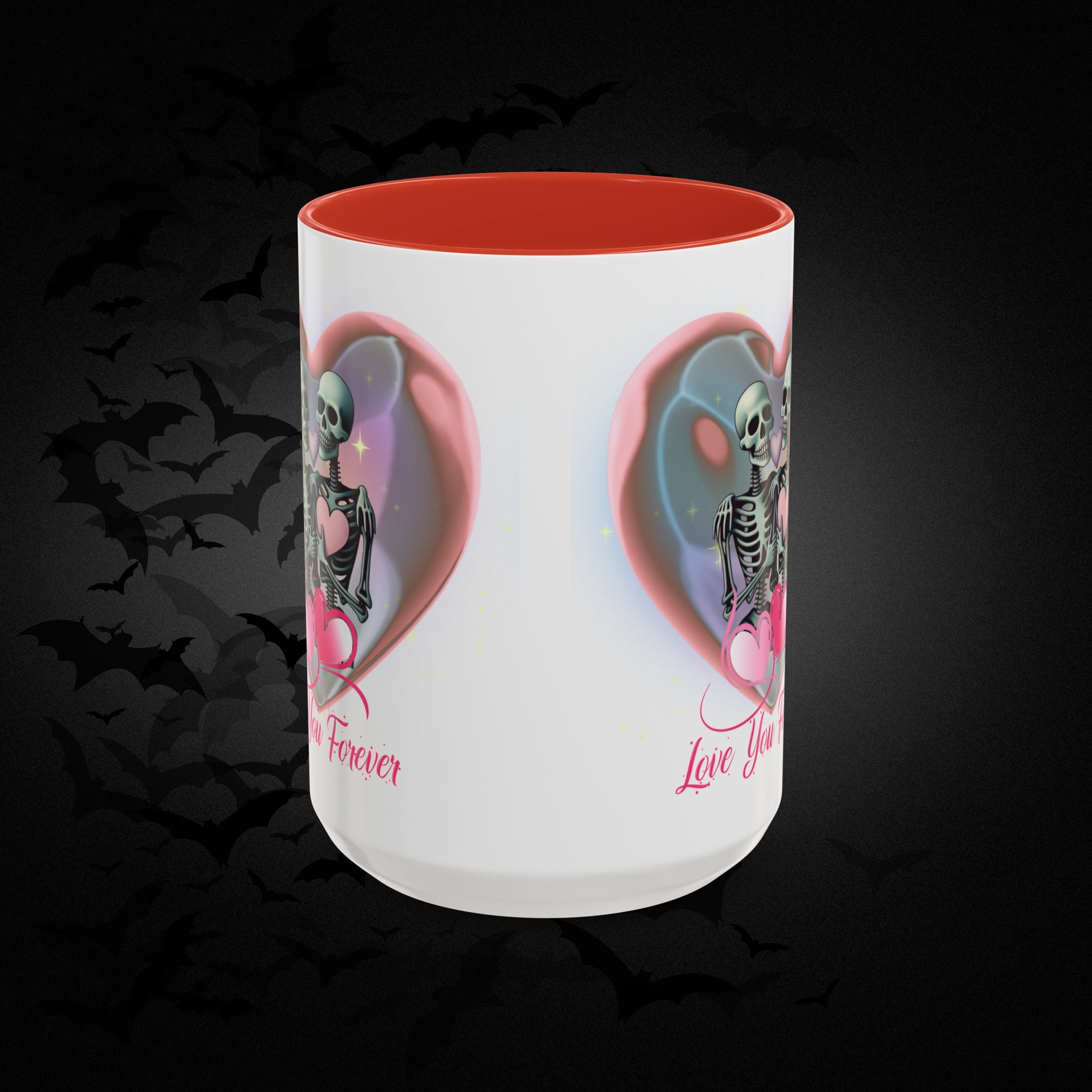 Love You Forever Valloween Coffee Mug — Skeleton Couple Heart Design (11/15oz)