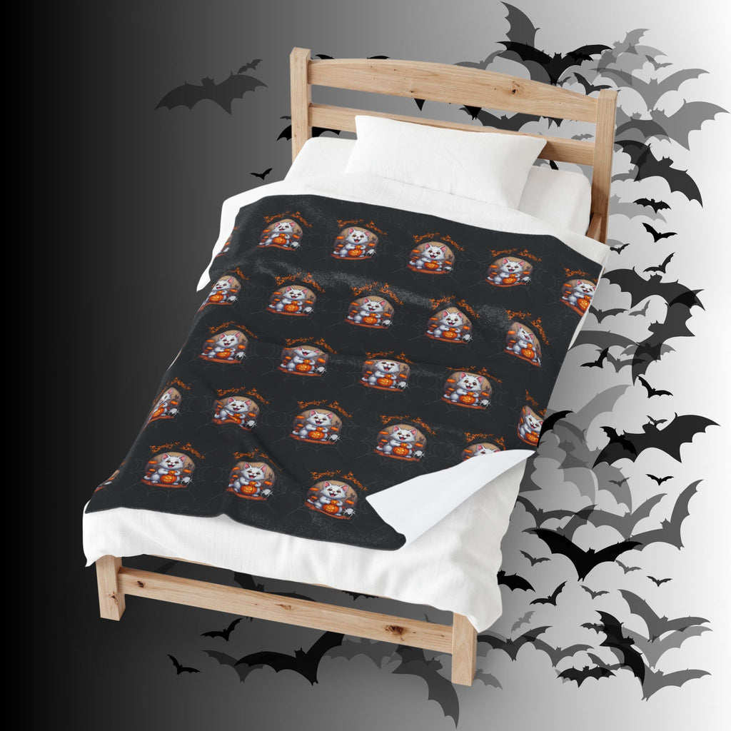 Spooky Season Cat Halloween Throw Blanket — Pumpkin Gothic Home Decor