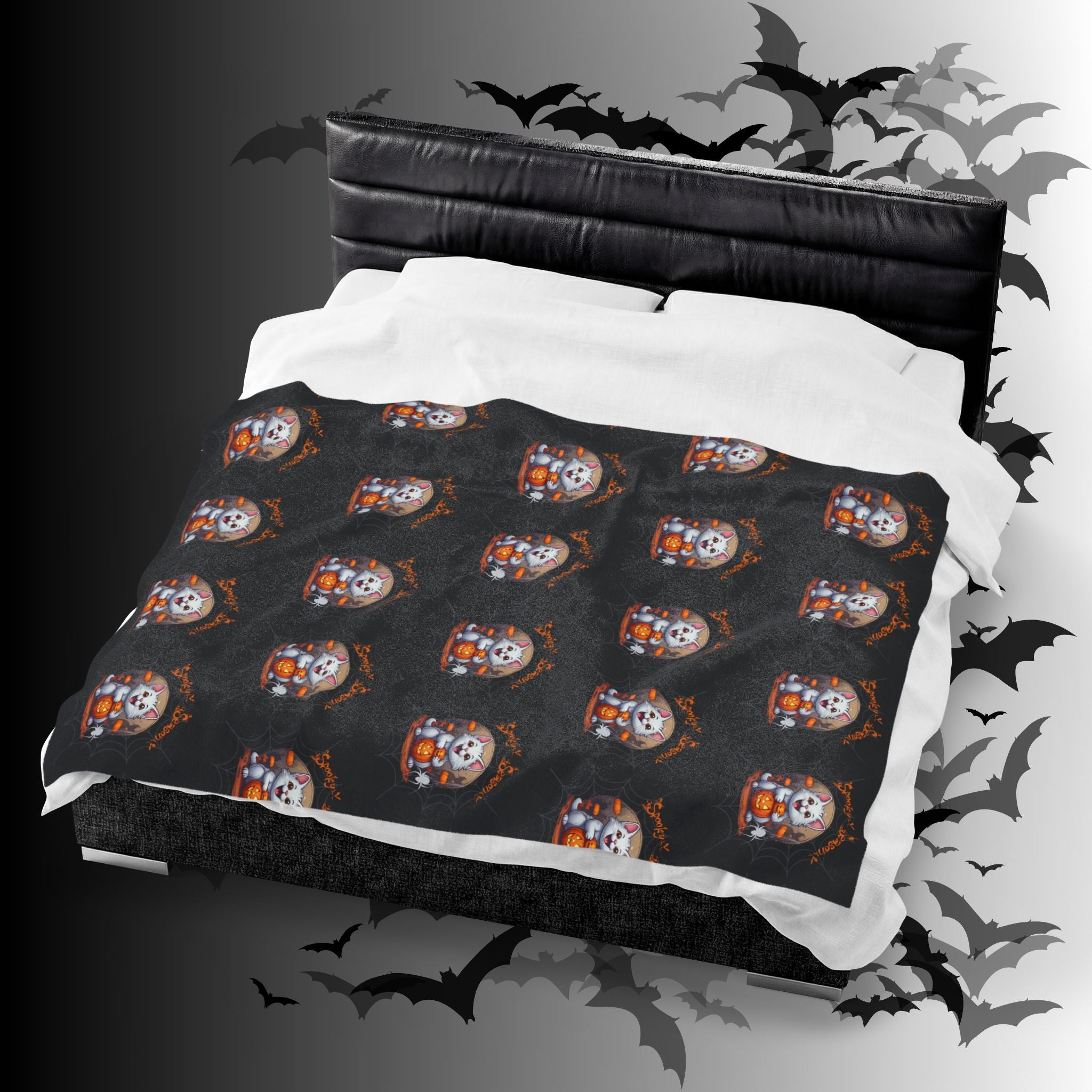 Spooky Season Cat Halloween Throw Blanket — Pumpkin Gothic Home Decor