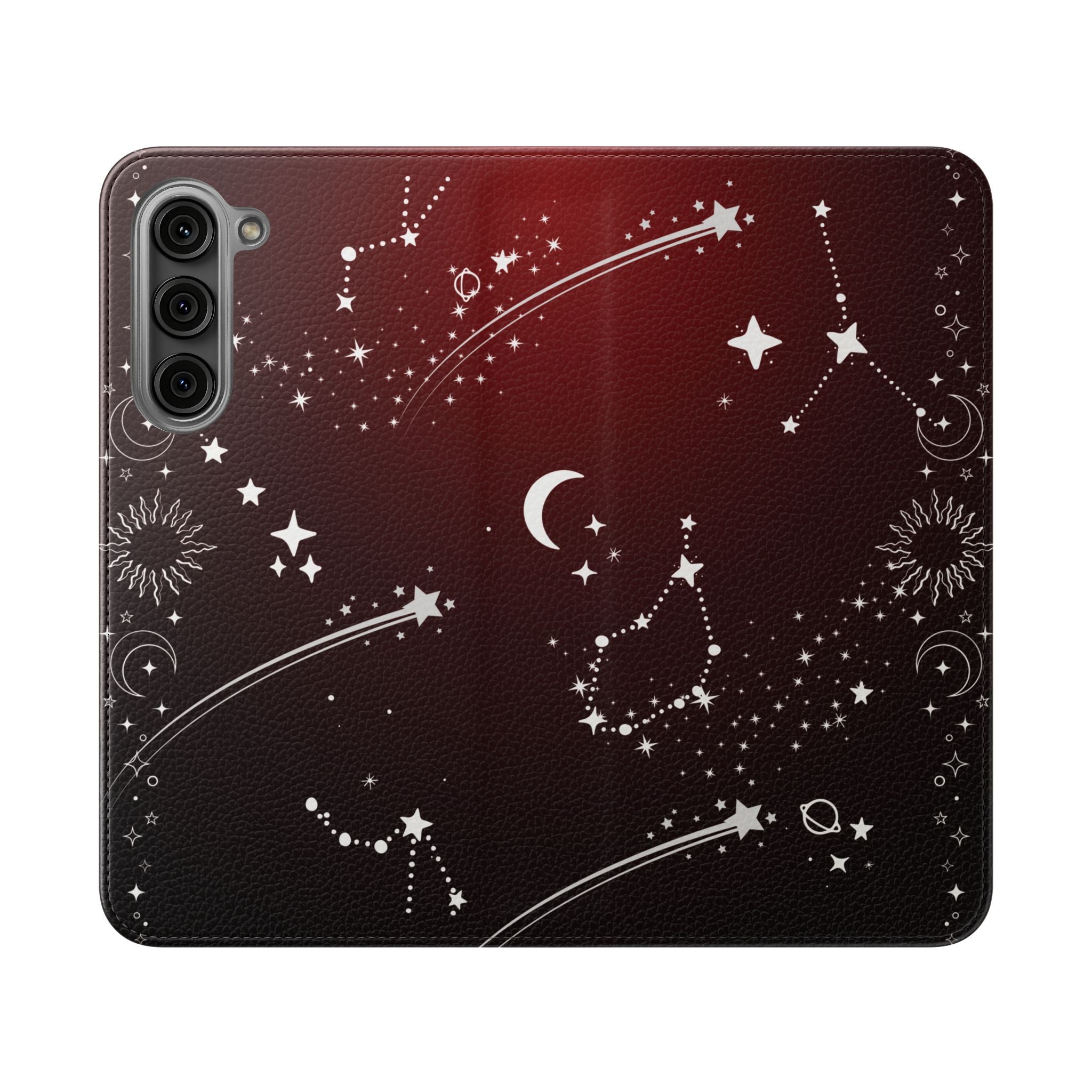 Gothic Celestial Black and Red Flip Wallet Case for iPhone and Samsung Galaxy Phones