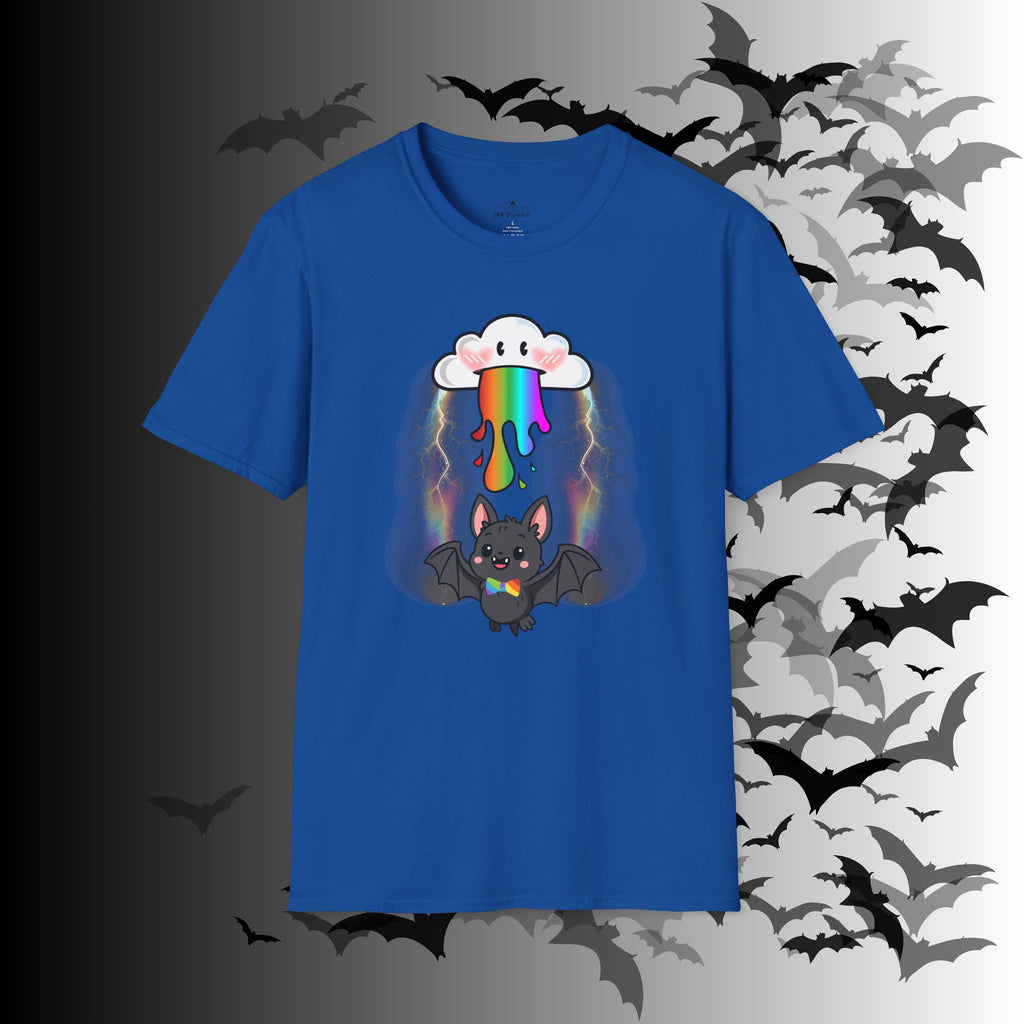 Rainbow Vomit Cloud Bat T-Shirt — Kawaii Goth Pride Unisex Tee