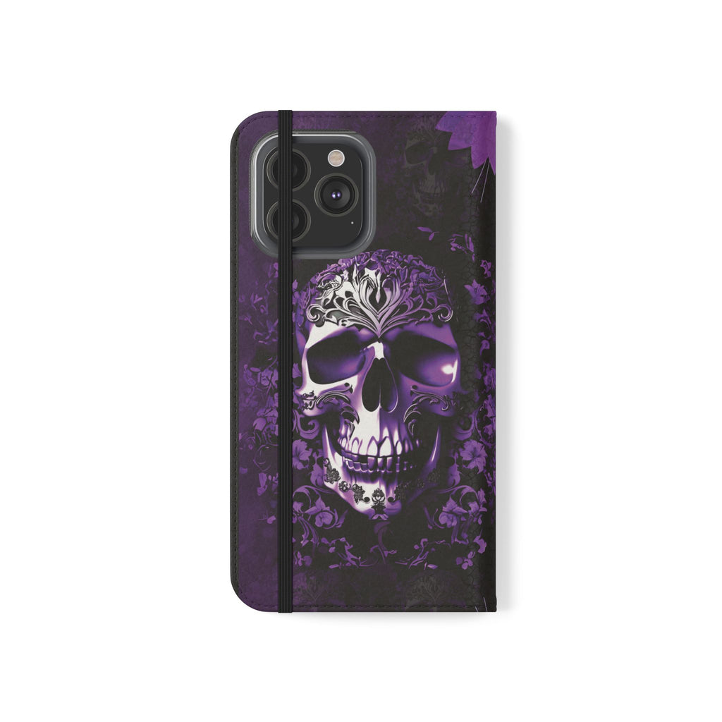 Purple Pastel Goth Skull Flip Wallet Phone Case - Skull Wallet Case for Samsung iPhone - Gothic Style Skull Wallet Phone Cases