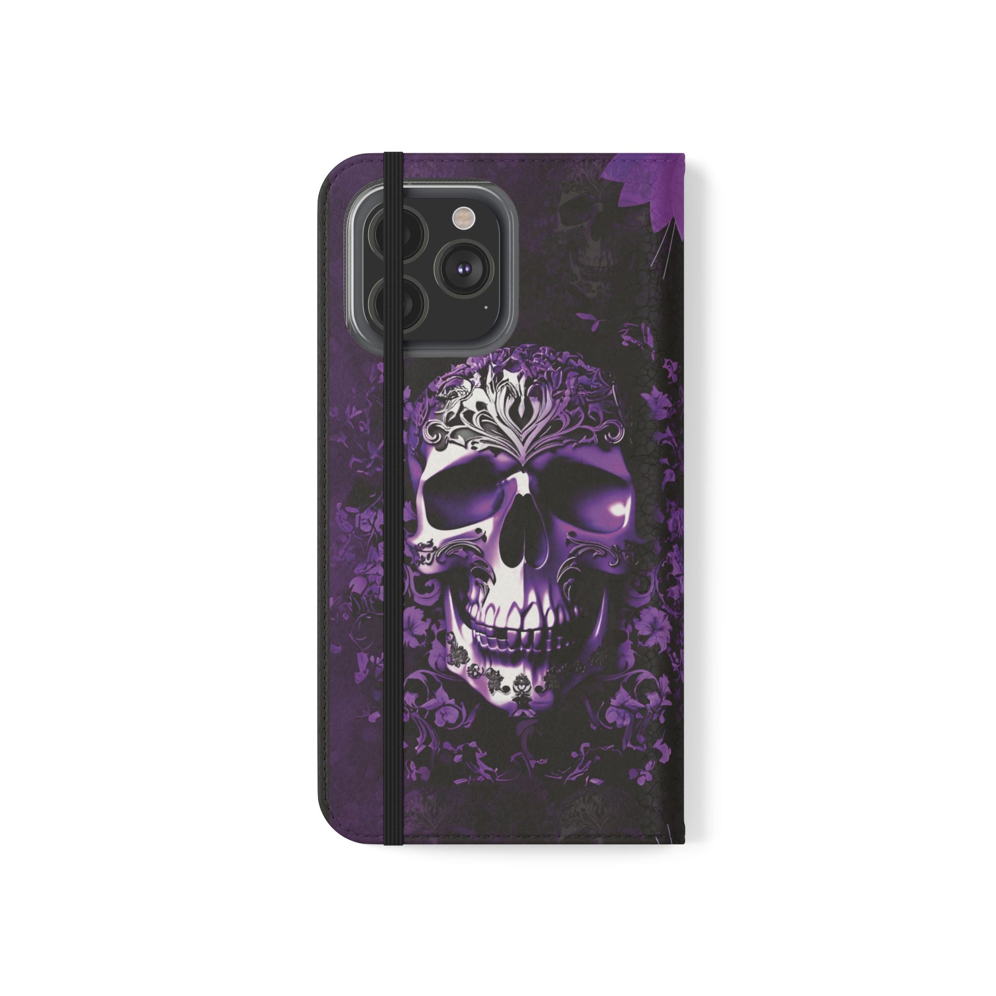 Purple Pastel Goth Skull Flip Wallet Phone Case - Skull Wallet Case for Samsung iPhone - Gothic Style Skull Wallet Phone Cases