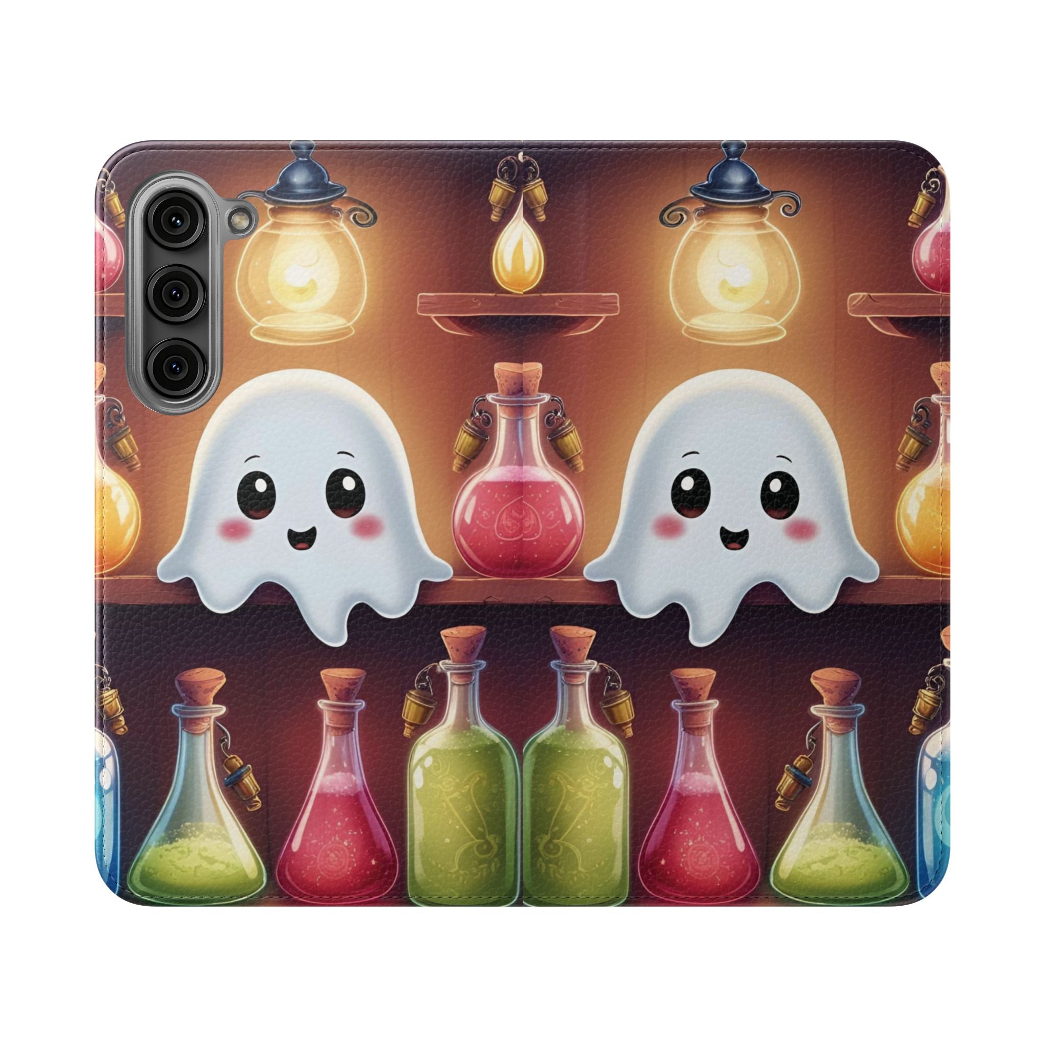 Apothecary Ghost Flip Wallet Case - Spooky Halloween Phone Case - Gothic Ghost Smartphone Case -  Ghost on a Shelf Wallet Case