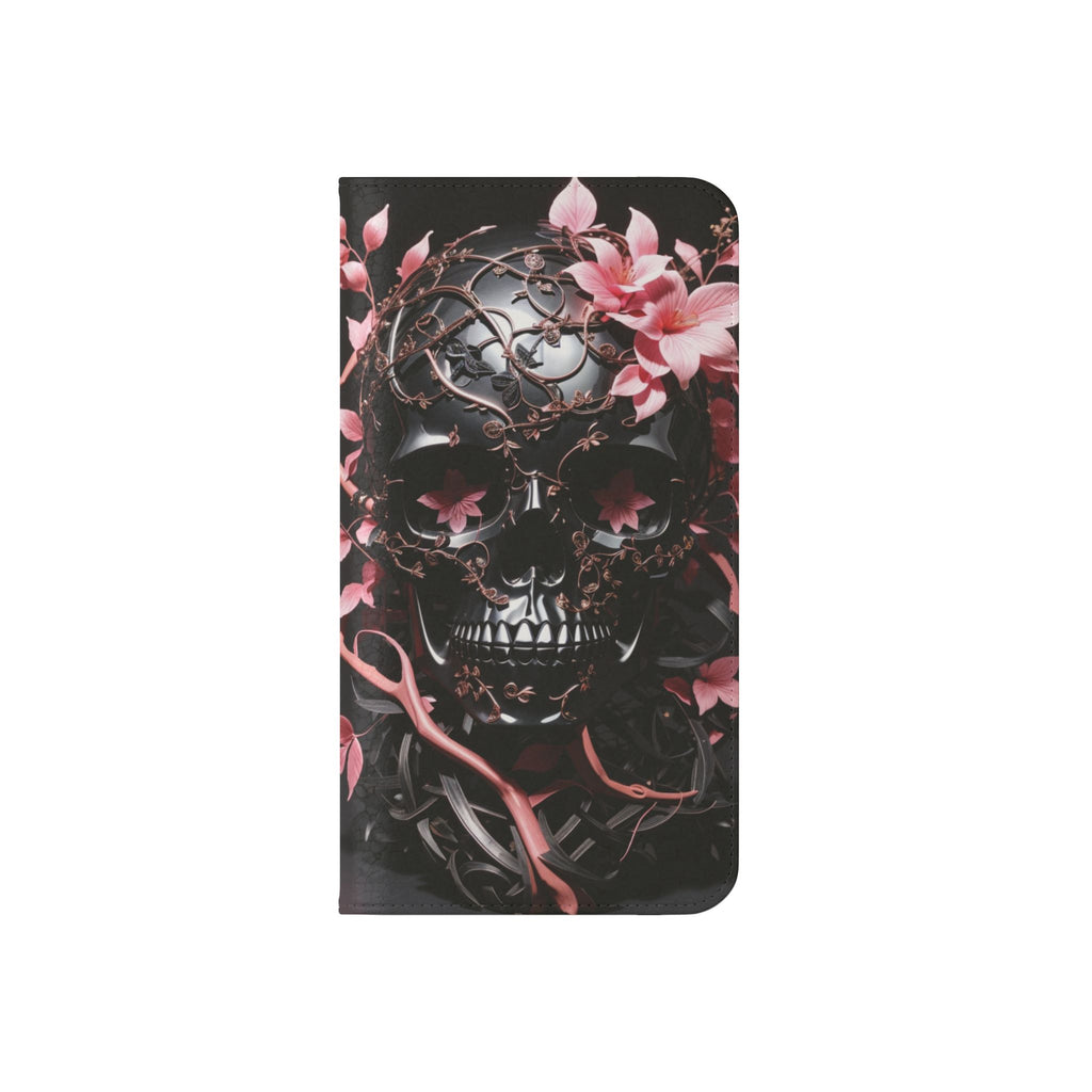 Pink Pastel Goth Skull Flip Wallet Phone Case - Skull Wallet Case for Samsung iPhone - Gothic Style Skull Wallet Phone Cases