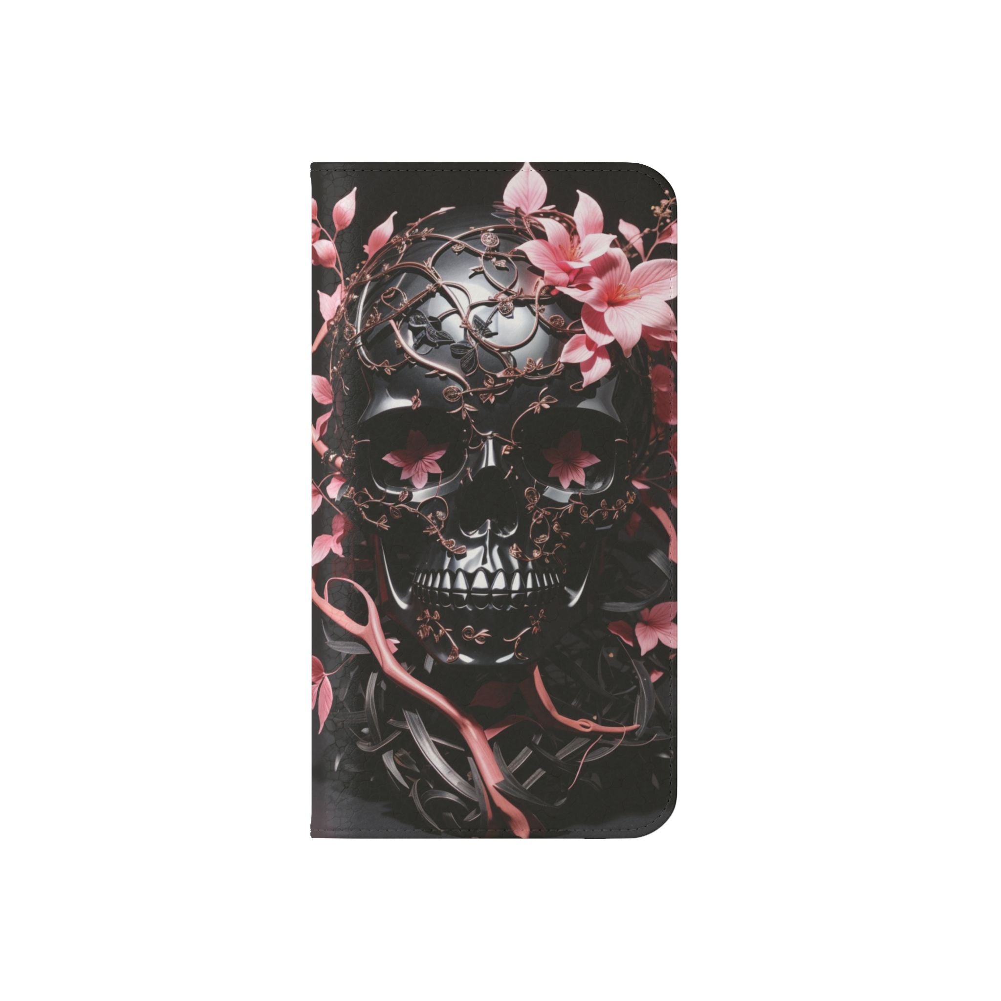 Pink Pastel Goth Skull Flip Wallet Phone Case - Skull Wallet Case for Samsung iPhone - Gothic Style Skull Wallet Phone Cases