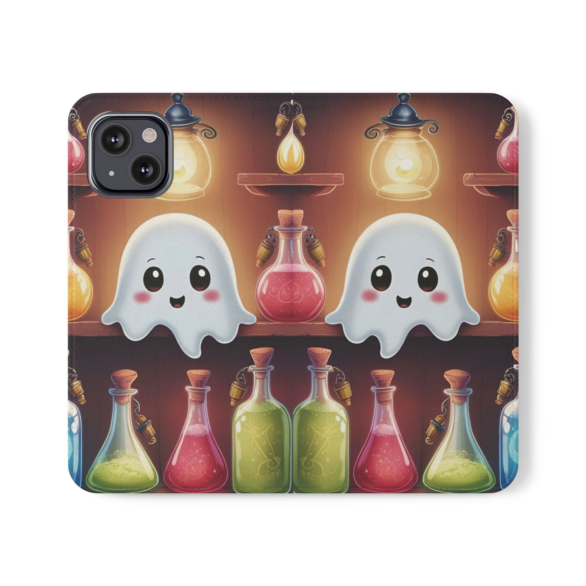 Apothecary Ghost Flip Wallet Case - Spooky Halloween Phone Case - Gothic Ghost Smartphone Case -  Ghost on a Shelf Wallet Case