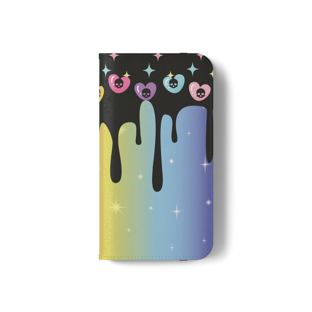 Pastel Goth Drippy Rainbow Skulls Flip Wallet Phone Case - Wallet Case for Samsung and iPhone - Gothic Style Wallet Phone Cases