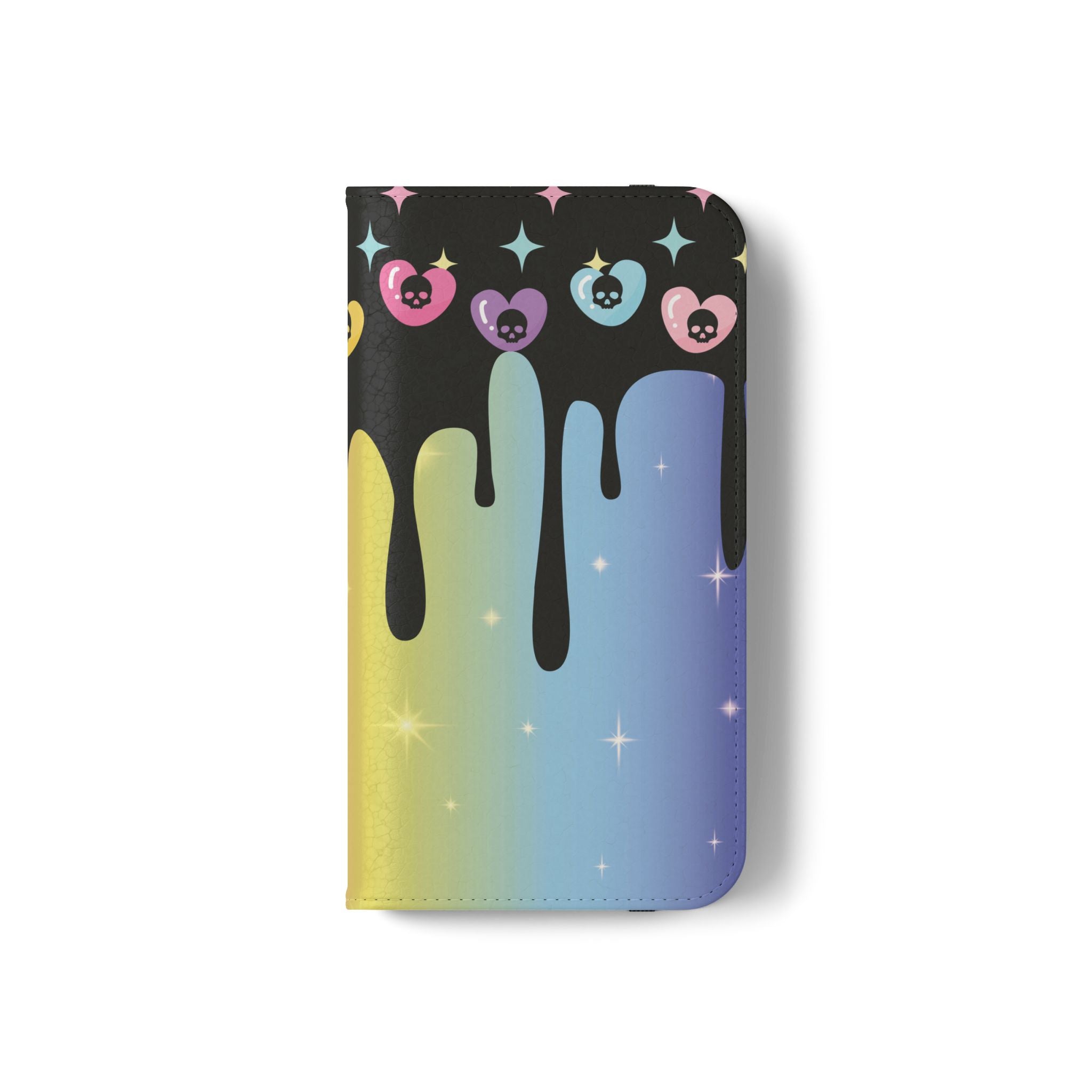Pastel Goth Drippy Rainbow Skulls Flip Wallet Phone Case - Wallet Case for Samsung and iPhone - Gothic Style Wallet Phone Cases