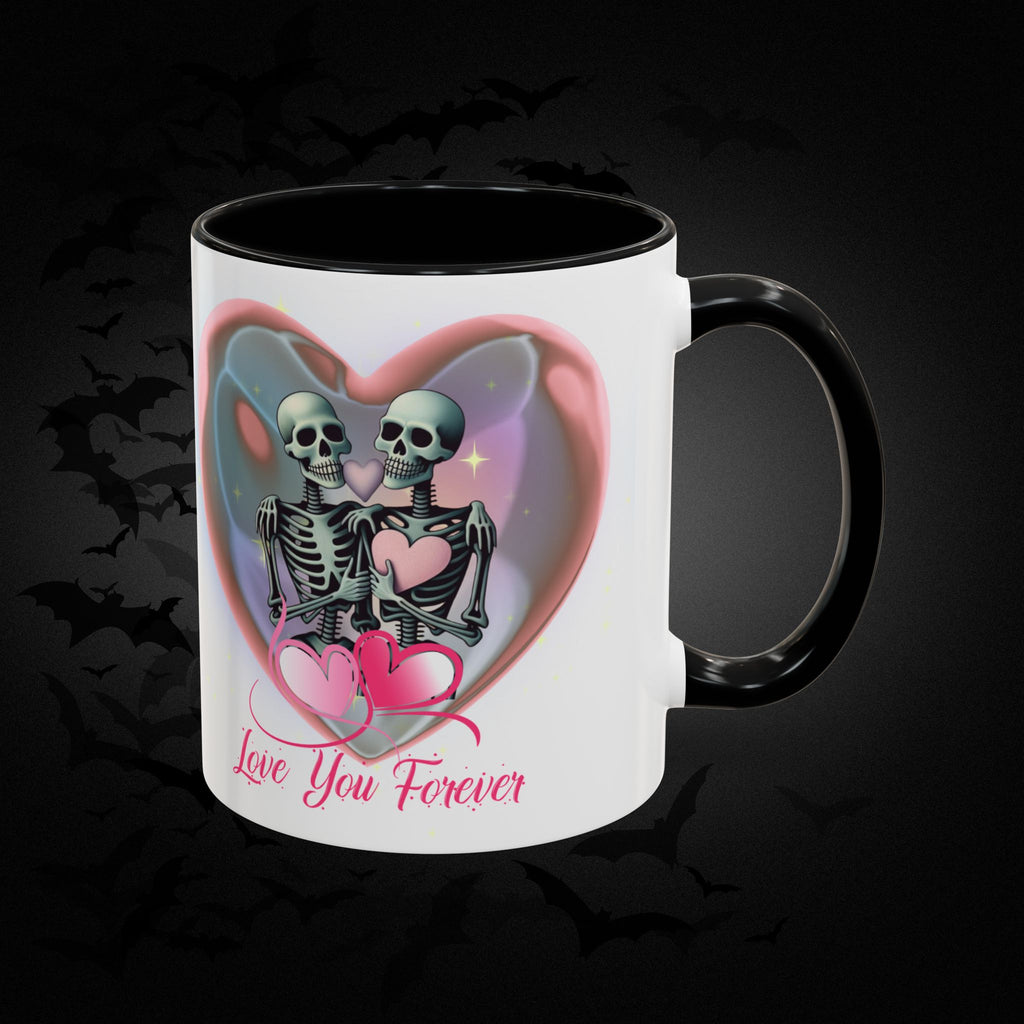 Love You Forever Valloween Coffee Mug — Skeleton Couple Heart Design (11/15oz)