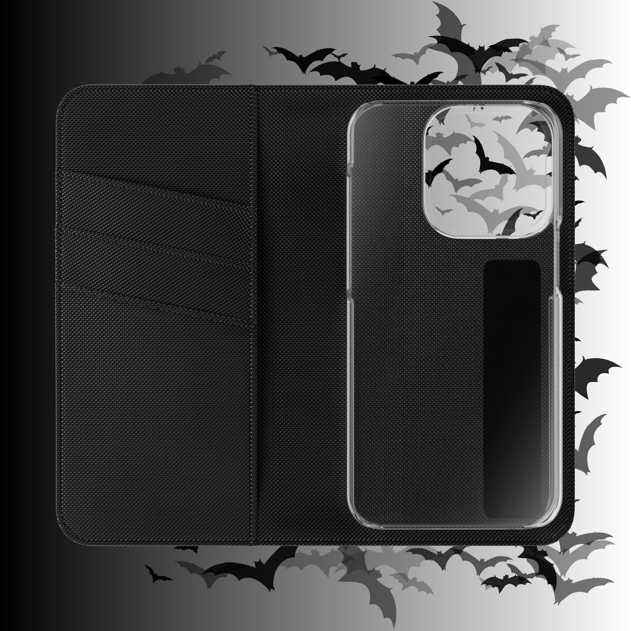 Gothic Bat Wallet Flip Case - Elegant Goth Phone Wallet - Bat Pattern Flip Case - Gothic Phone Case - Stylish Wallet Phone Case