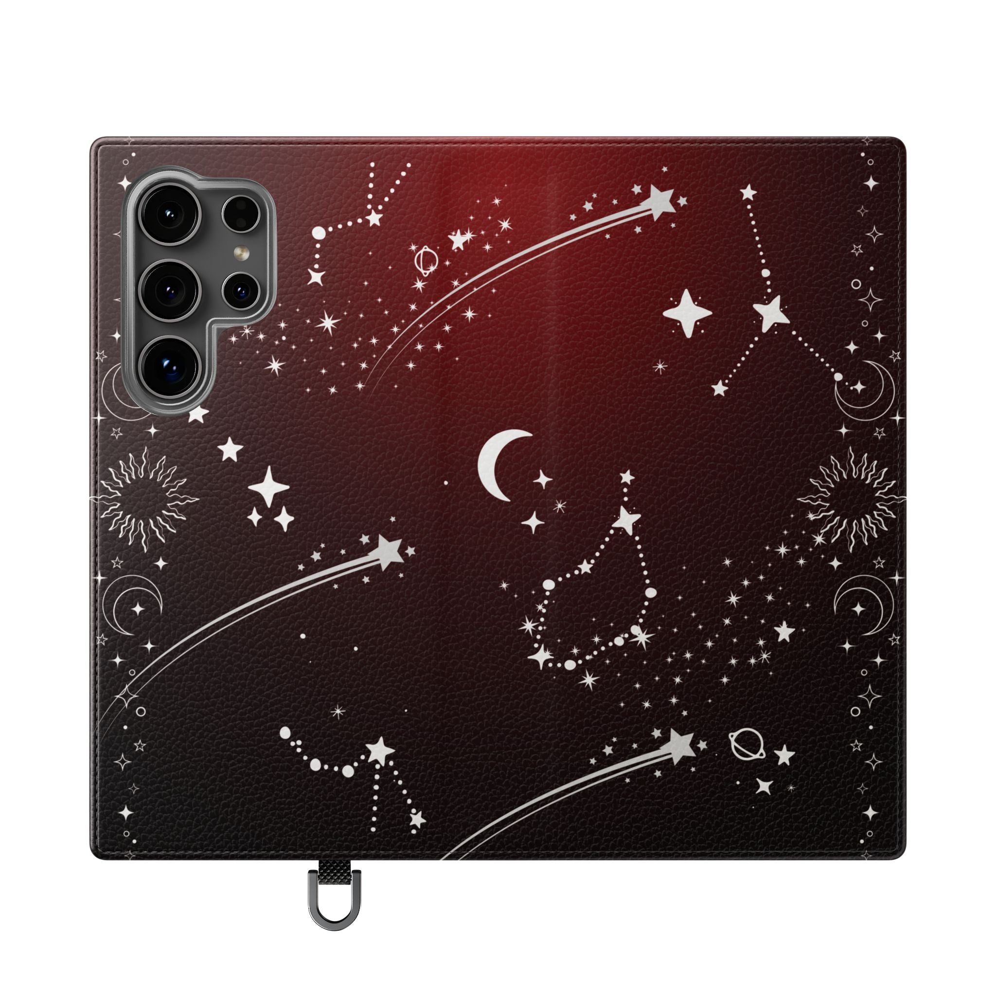 Gothic Celestial Black and Red Flip Wallet Case for iPhone and Samsung Galaxy Phones
