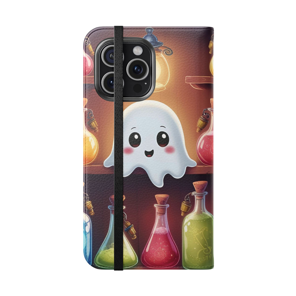 Apothecary Ghost Flip Wallet Case - Spooky Halloween Phone Case - Gothic Ghost Smartphone Case -  Ghost on a Shelf Wallet Case