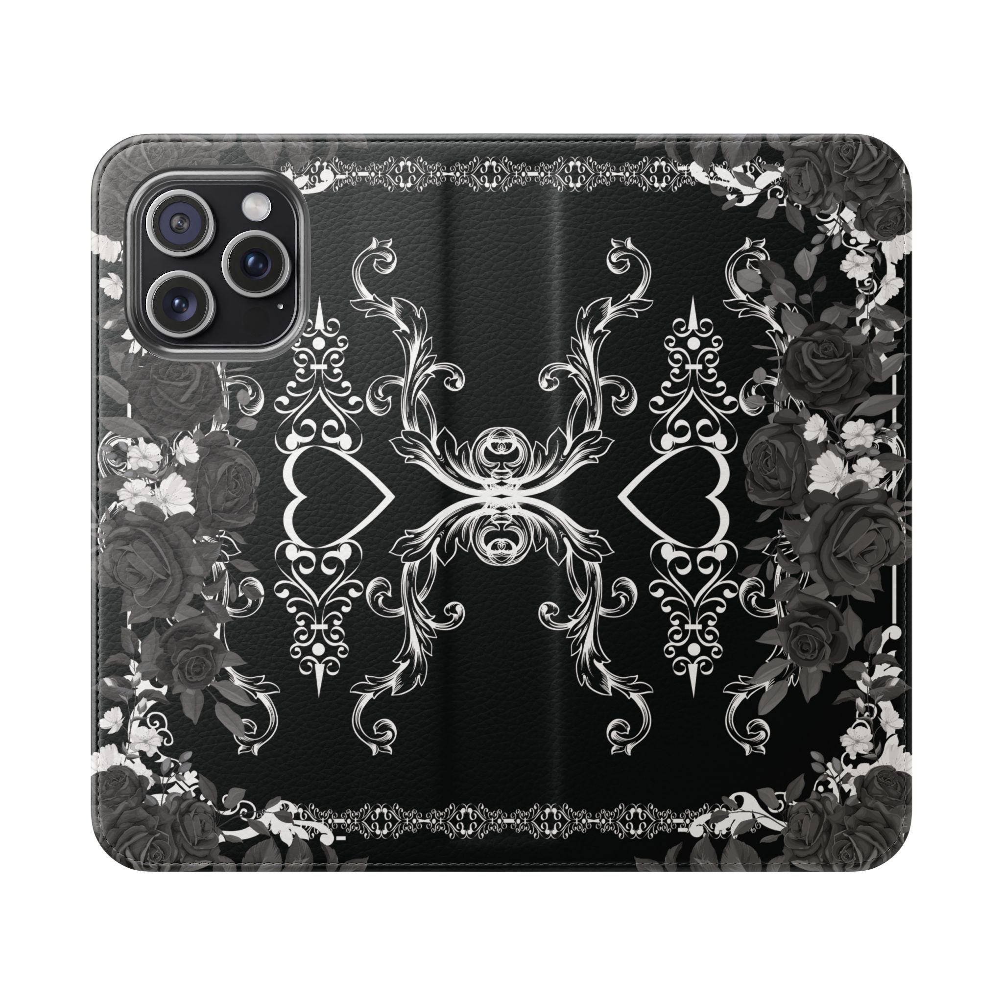 Romantic Goth Wallet Flip Case - Goth Botanical Phone Case