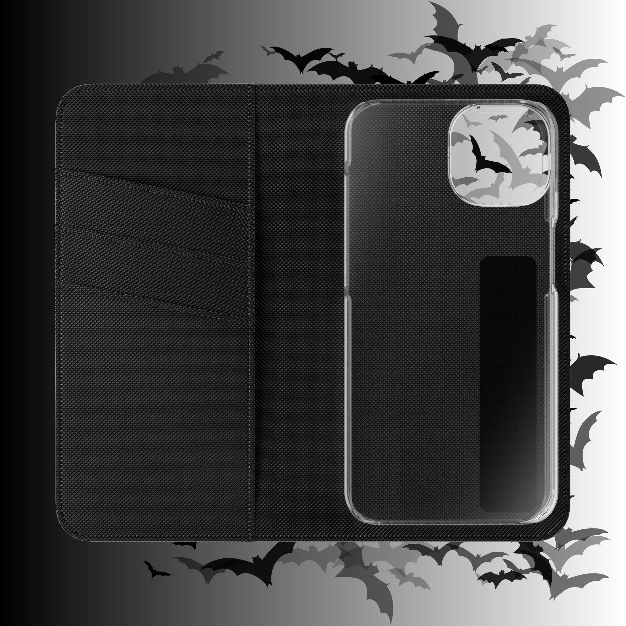 Gothic Bat Wallet Flip Case - Elegant Goth Phone Wallet - Bat Pattern Flip Case - Gothic Phone Case - Stylish Wallet Phone Case