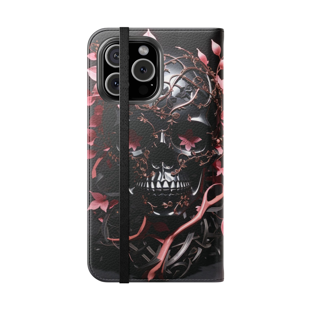 Pink Pastel Goth Skull Flip Wallet Phone Case - Skull Wallet Case for Samsung iPhone - Gothic Style Skull Wallet Phone Cases
