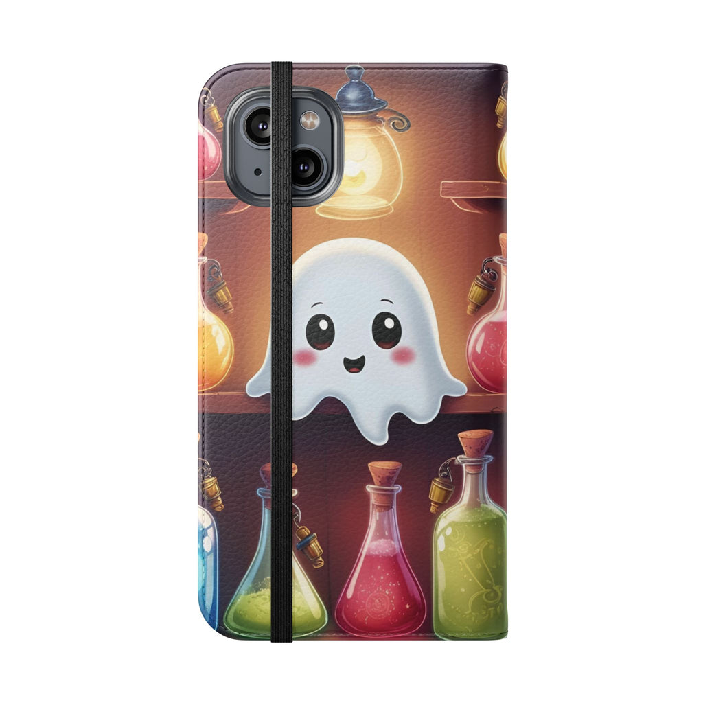 Apothecary Ghost Flip Wallet Case - Spooky Halloween Phone Case - Gothic Ghost Smartphone Case -  Ghost on a Shelf Wallet Case