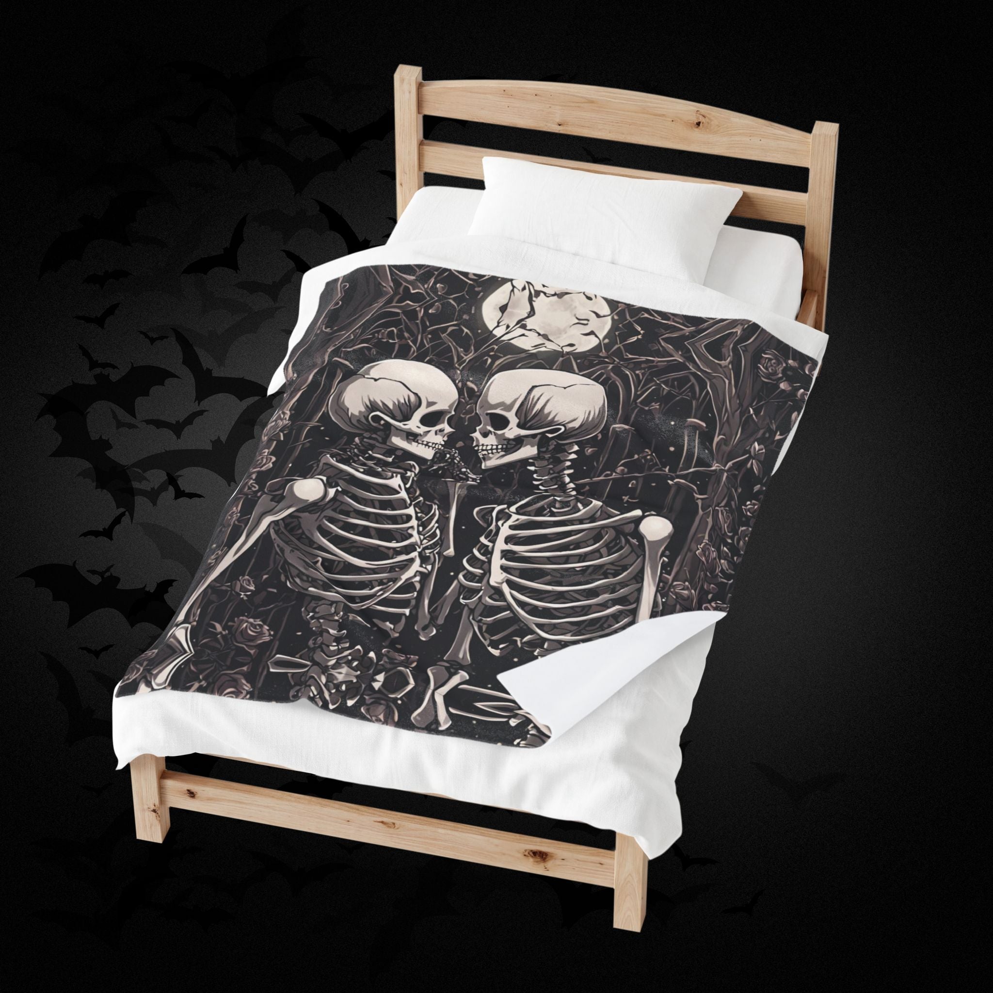 Gothic Skeletons in Love Throw Blanket — Dark Romance Valloween Decor