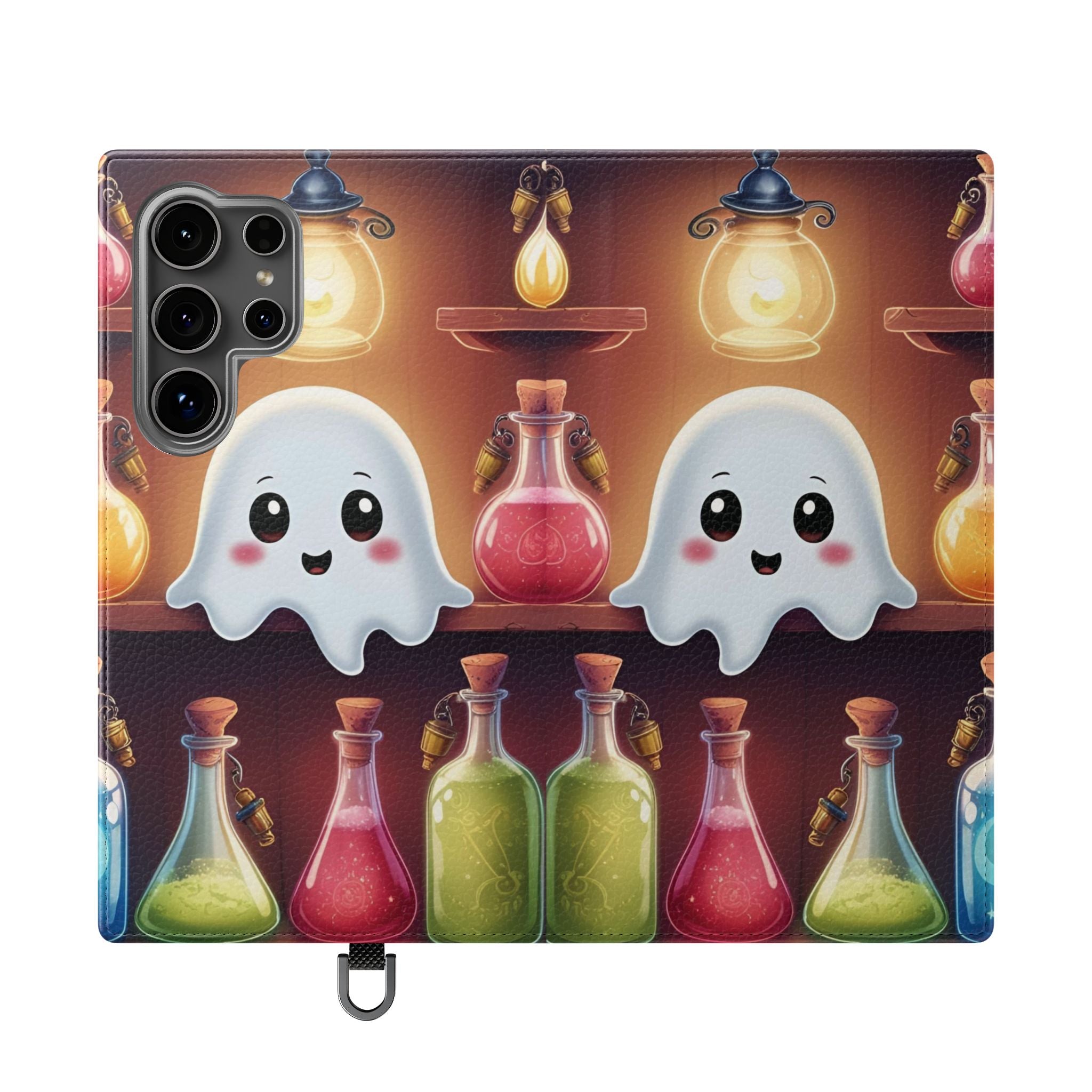 Apothecary Ghost Flip Wallet Case - Spooky Halloween Phone Case - Gothic Ghost Smartphone Case -  Ghost on a Shelf Wallet Case
