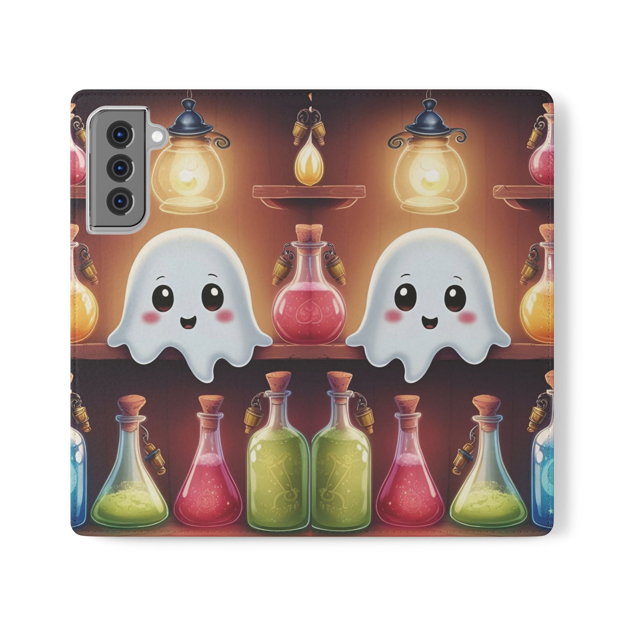 Apothecary Ghost Flip Wallet Case - Spooky Halloween Phone Case - Gothic Ghost Smartphone Case -  Ghost on a Shelf Wallet Case