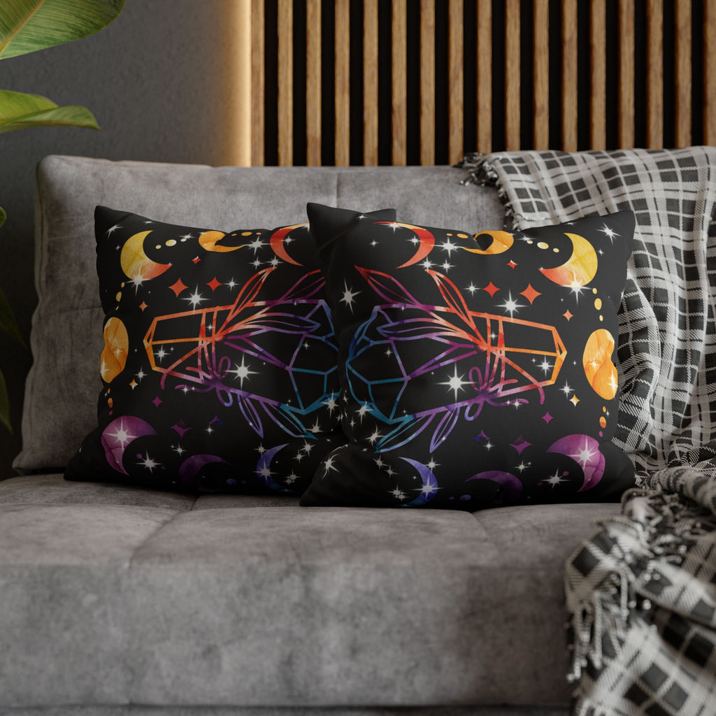 Rainbow Crystal Celestial Throw Pillow — Witchy Gothic Dark Home Decor