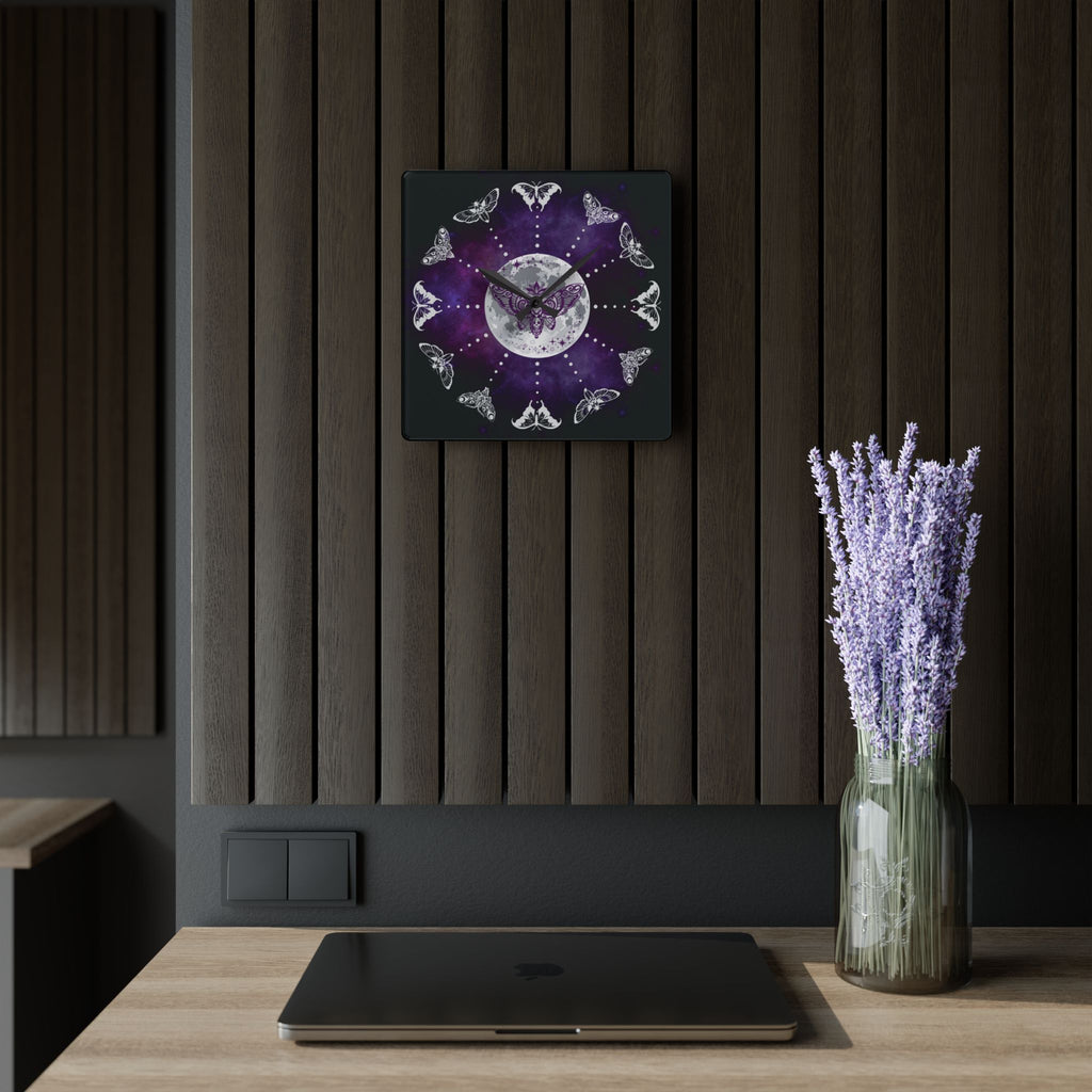 Gothic Lunar Moth Wall Clock — Whimsigoth Full Moon Acrylic Art Print Home Decor