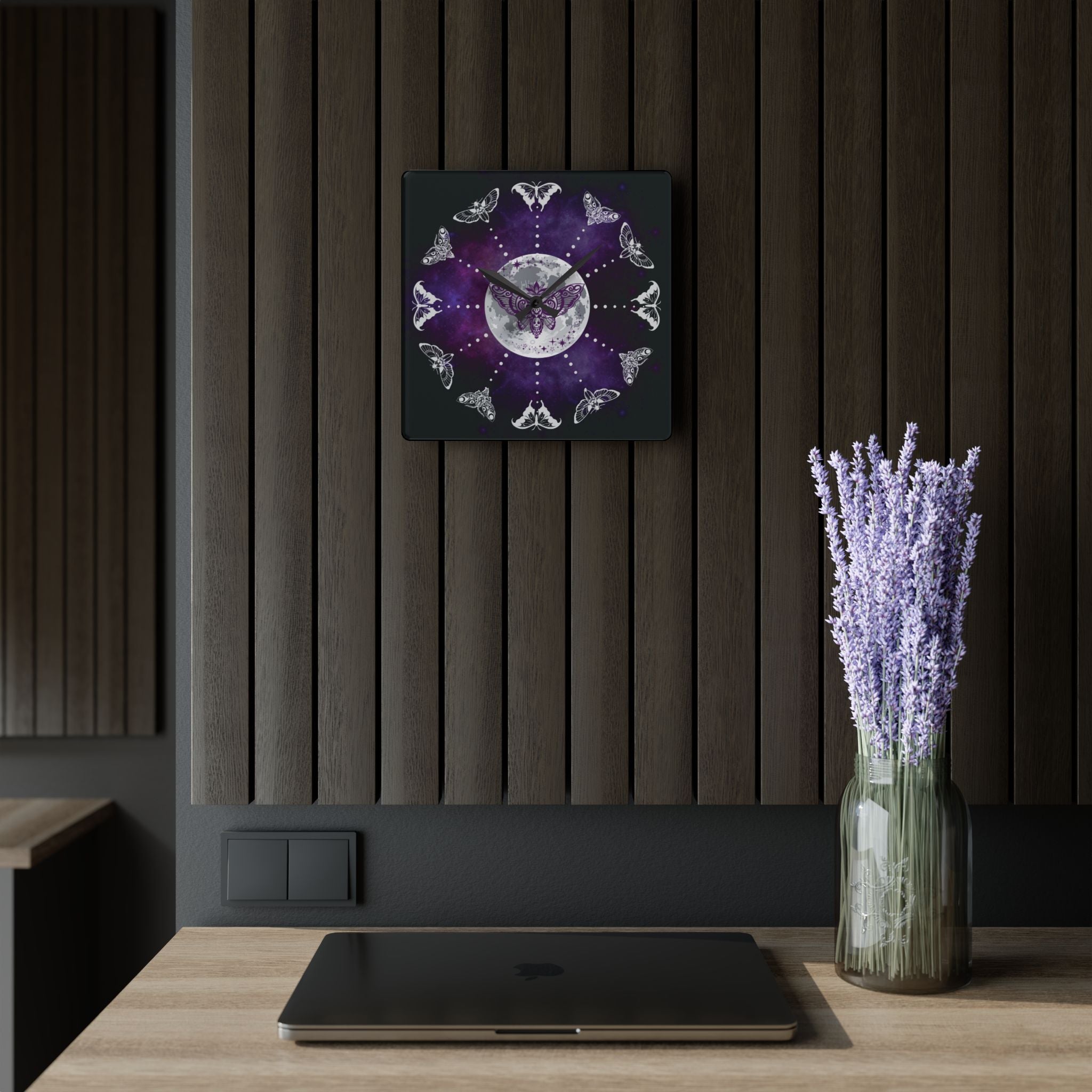 Gothic Lunar Moth Wall Clock — Whimsigoth Full Moon Acrylic Art Print Home Decor