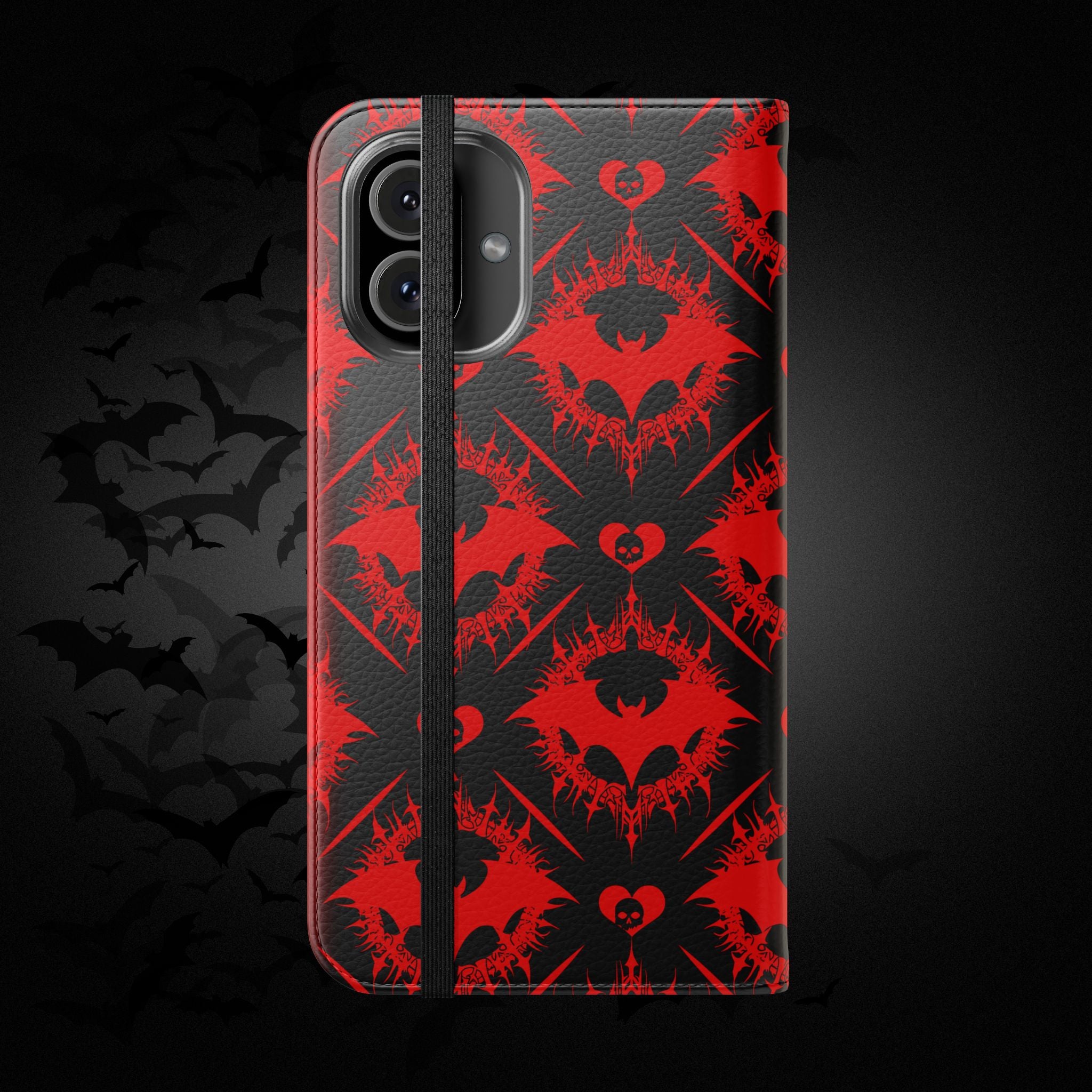 Gothic Bat Wallet Flip Case - Elegant Goth Phone Wallet - Bat Pattern Flip Case - Gothic Phone Case - Stylish Wallet Phone Case