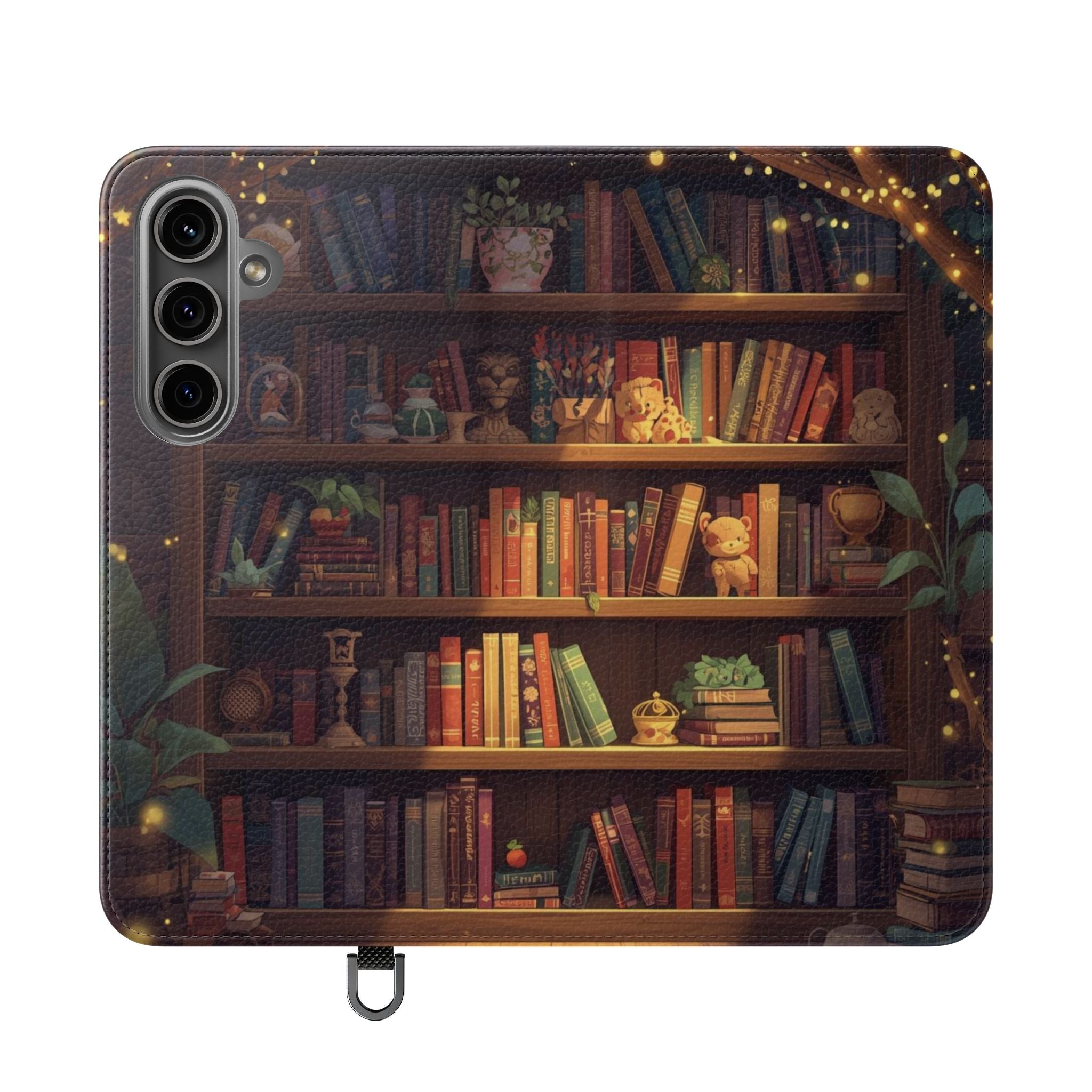 Whimsigoth Bookcase Wallet Flip Case - Romantasy Reader Phone Wallet - Book Pattern Flip Case - Bookish Phone Case
