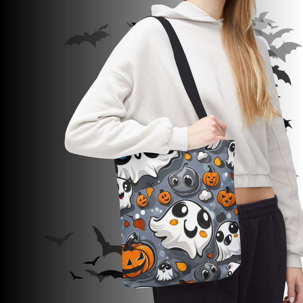 Kawaii Ghost & Pumpkin Halloween Tote Bag — Spooky All-Over Print