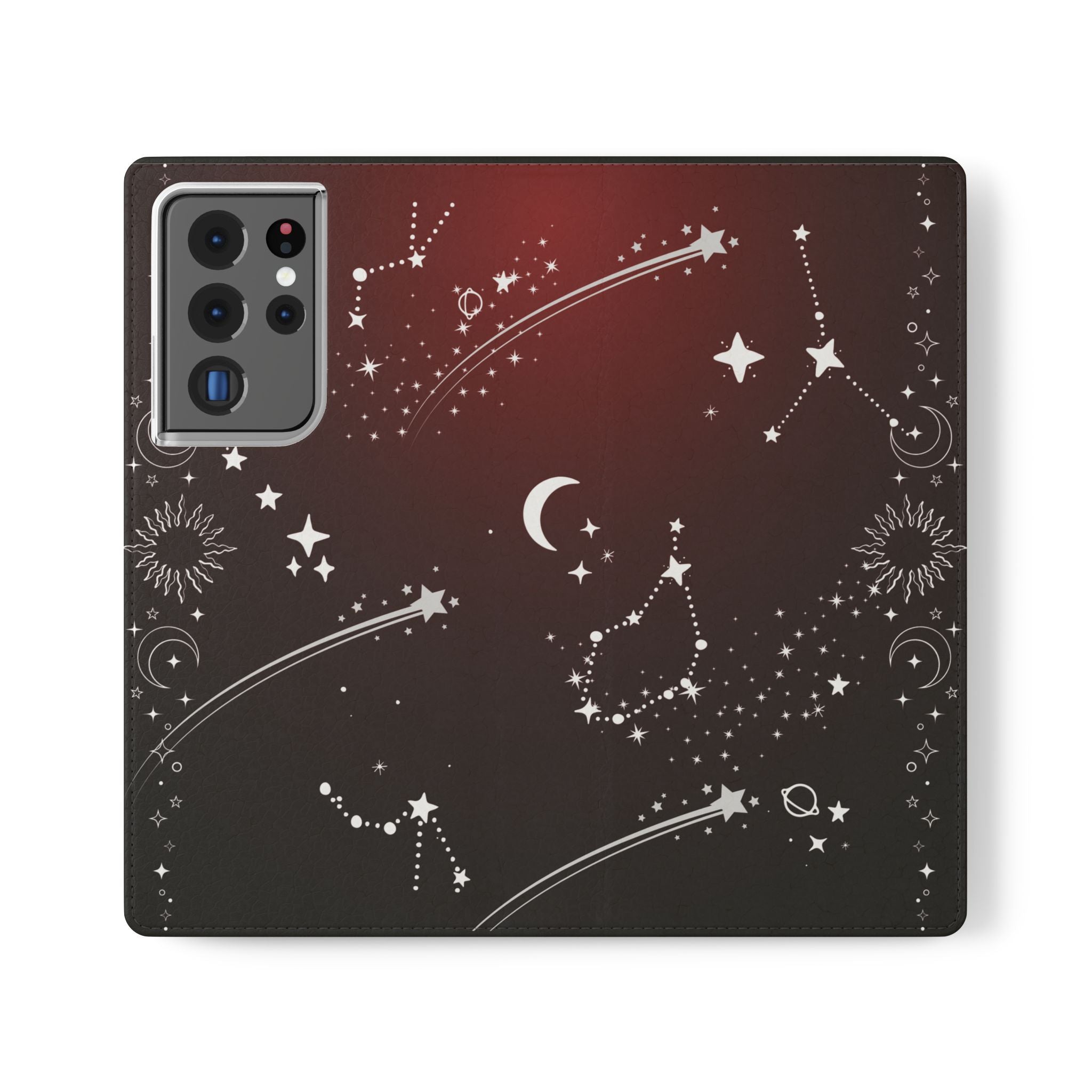 Gothic Celestial Black and Red Flip Wallet Case for iPhone and Samsung Galaxy Phones