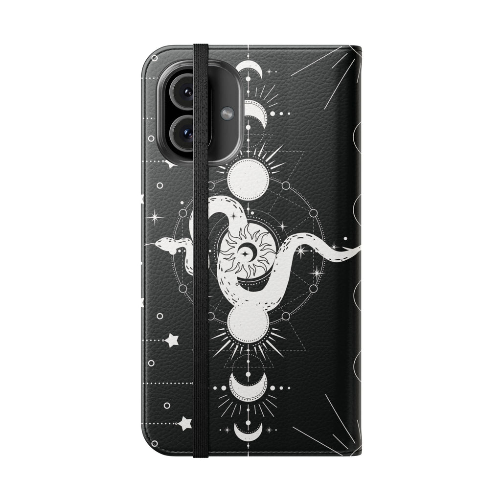 Gothic Style Celestial Snake Moon Phases Wallet Flip PhoneCase - Celestial Style Phone Case for iPhone and Samsung - Moon Phases Wallet Case