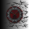 Gothic Cathedral Bats Wall Clock — Black Red Acrylic Art Print Home Decor