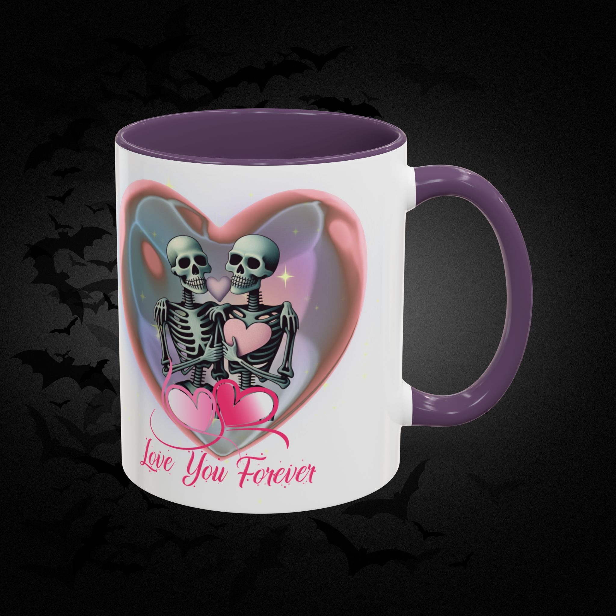 Love You Forever Valloween Coffee Mug — Skeleton Couple Heart Design (11/15oz)